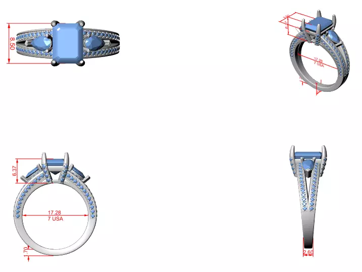 Emerald And Pear Cut Split Shank Engagement Ring 3DM STL Video 3D print model_12
