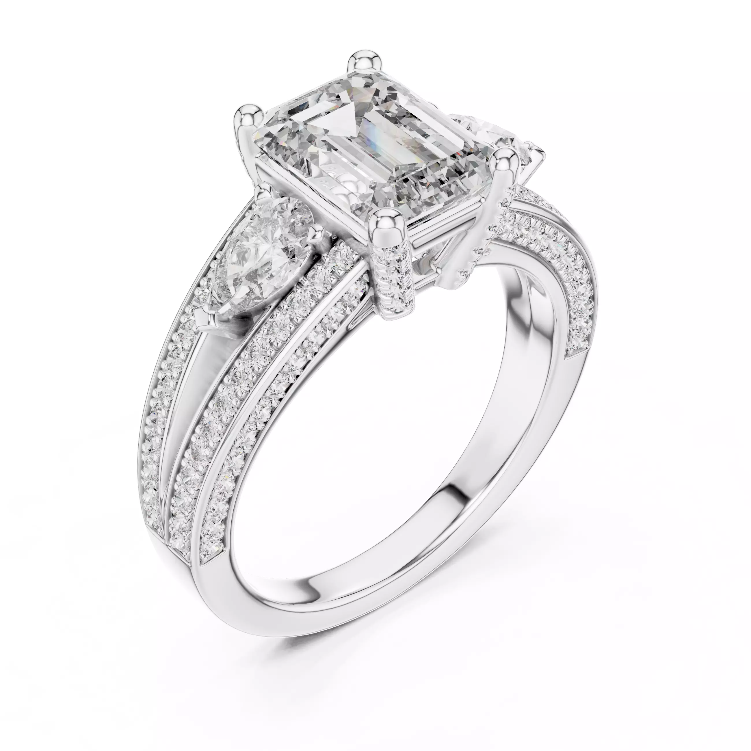 Emerald And Pear Cut Split Shank Engagement Ring 3DM STL Video 3D print model_10