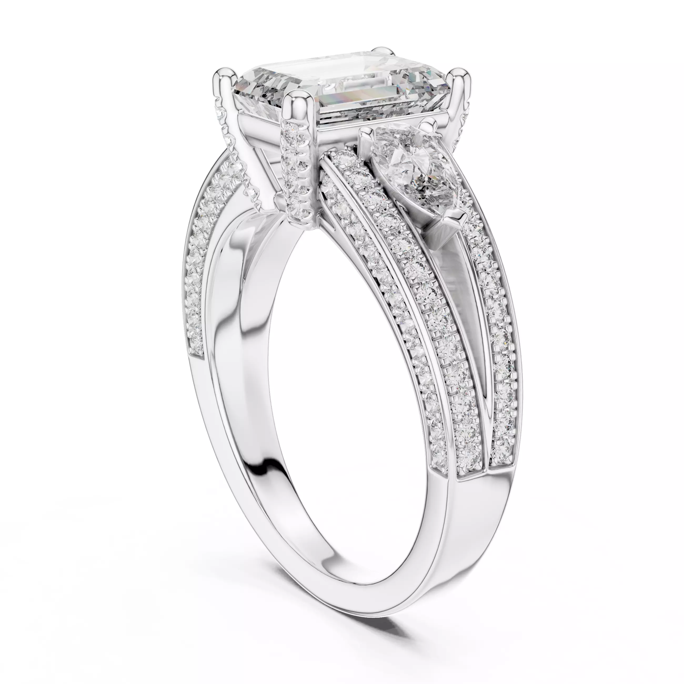 Emerald And Pear Cut Split Shank Engagement Ring 3DM STL Video 3D print model_9