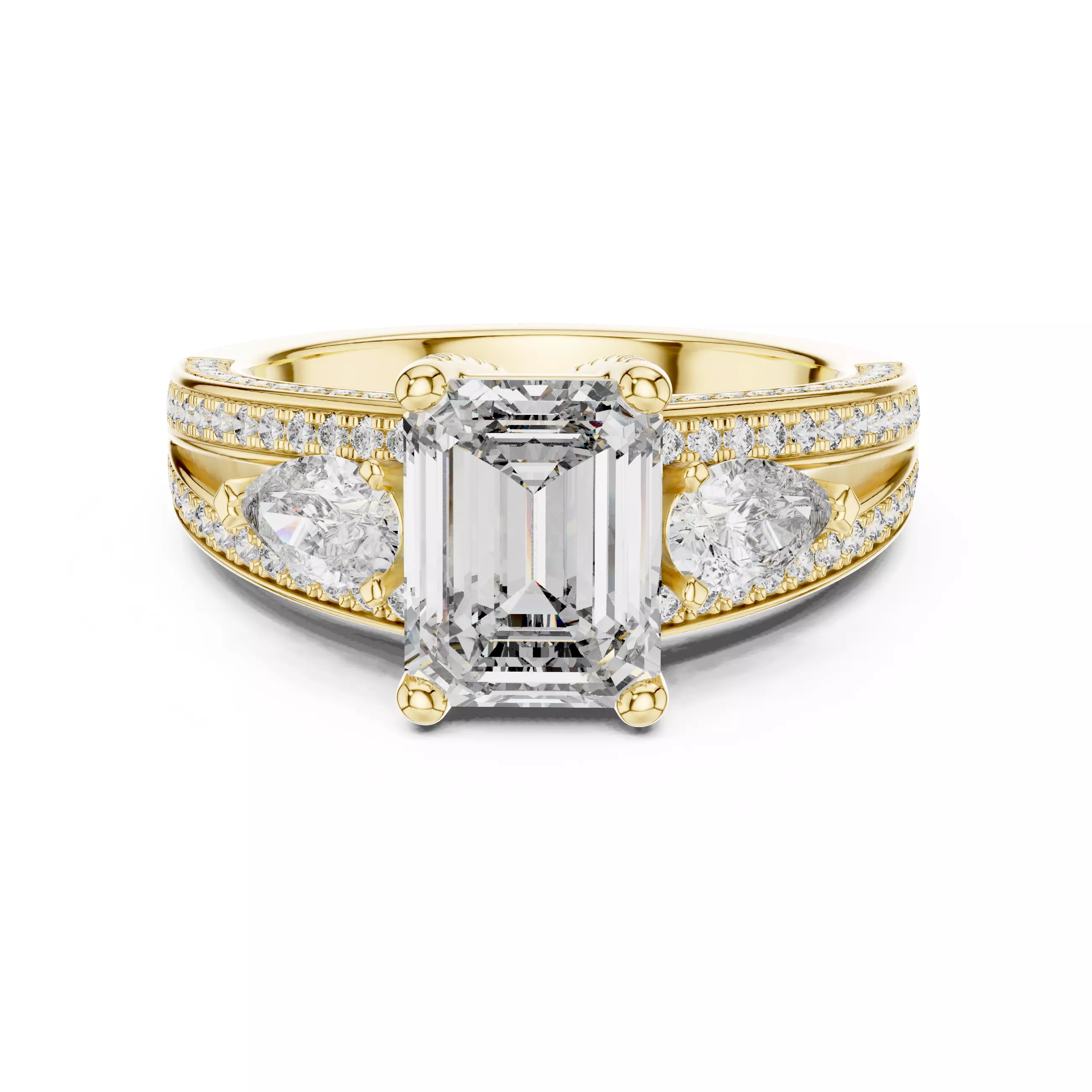 Emerald And Pear Cut Split Shank Engagement Ring 3DM STL Video 3D print model_1