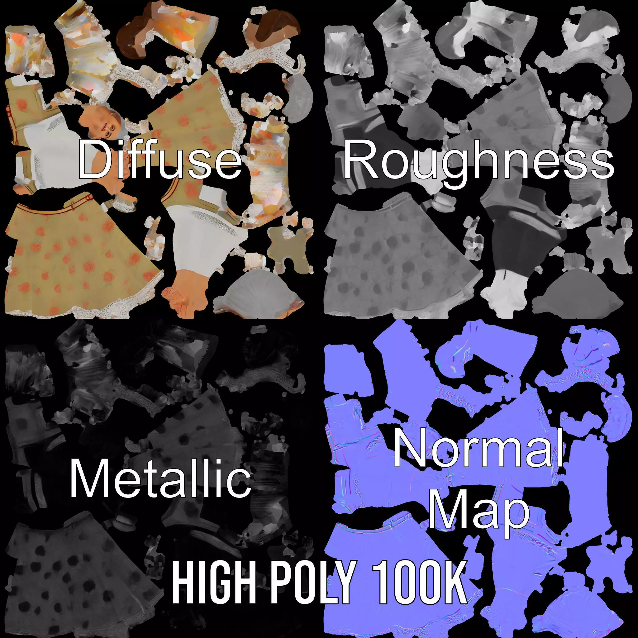 Elegant Floral Woman model pack Low-poly 3D model_4