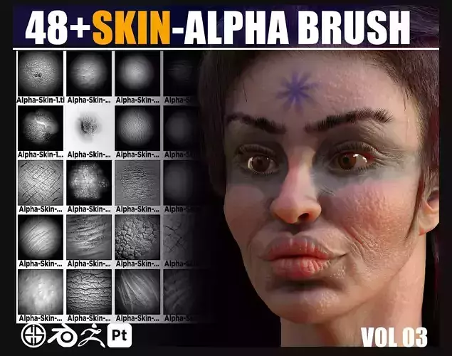 Skin Brush-Blender Alpha and Zbrush Brush-Face Skin Brush-Vol 02