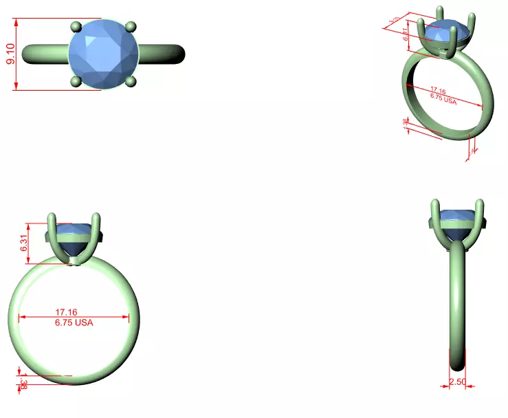 Solitaire Round Diamond Engagement Wedding Ring 3DM STL Video 3D print model_12