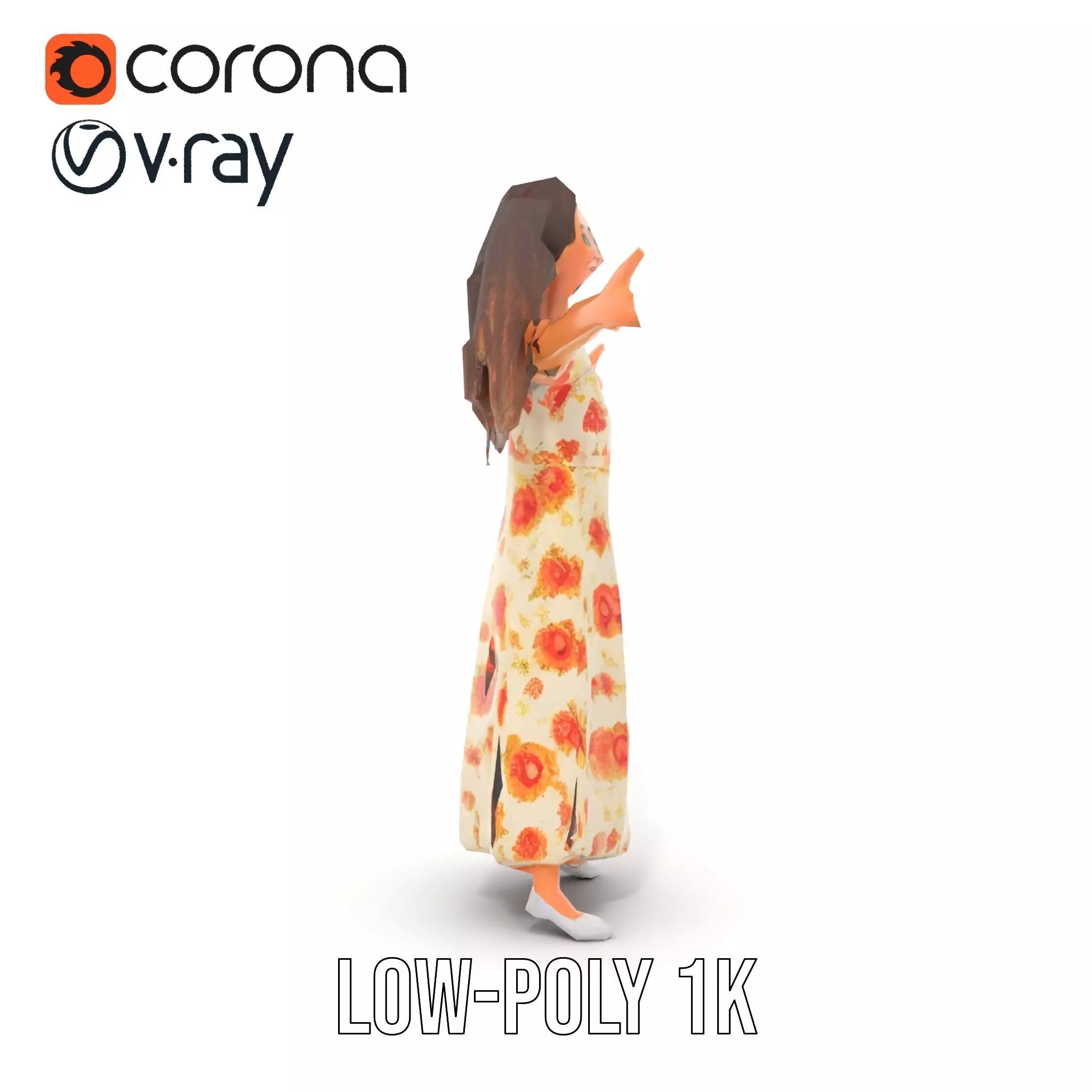 Curly Floral Dress model pack Low-poly 3D model_10