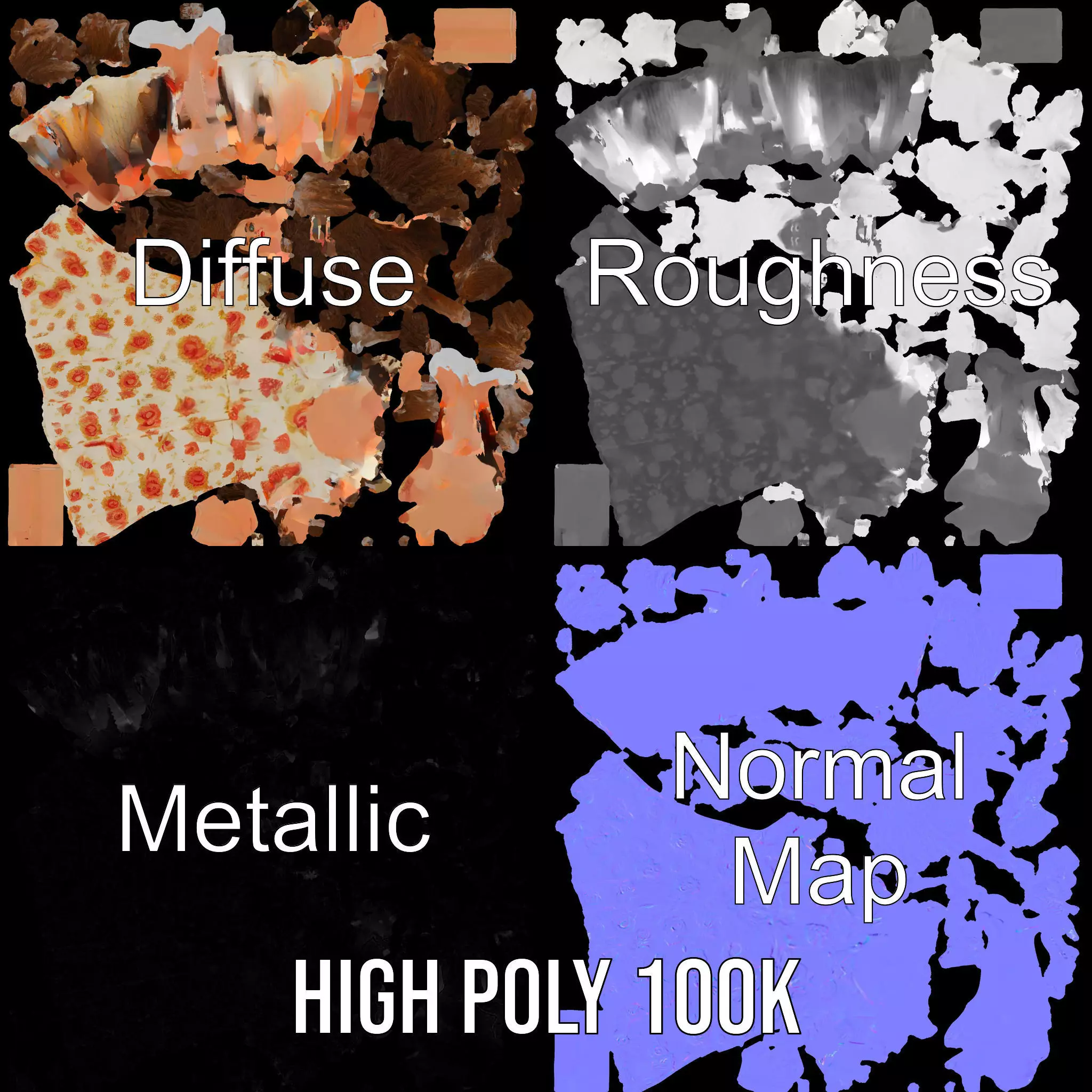 Curly Floral Dress model pack Low-poly 3D model_4