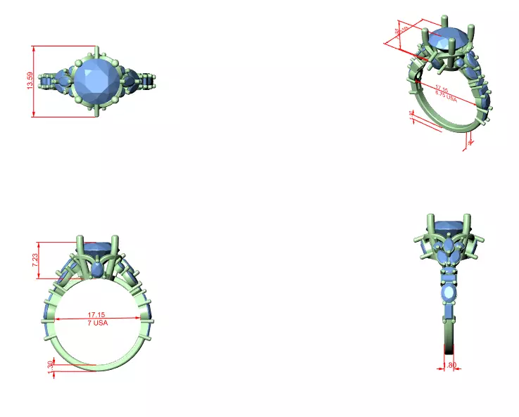 Marquise Baguette Oval Pear Cut Diamond Wedding Ring File Video 3D print model_12