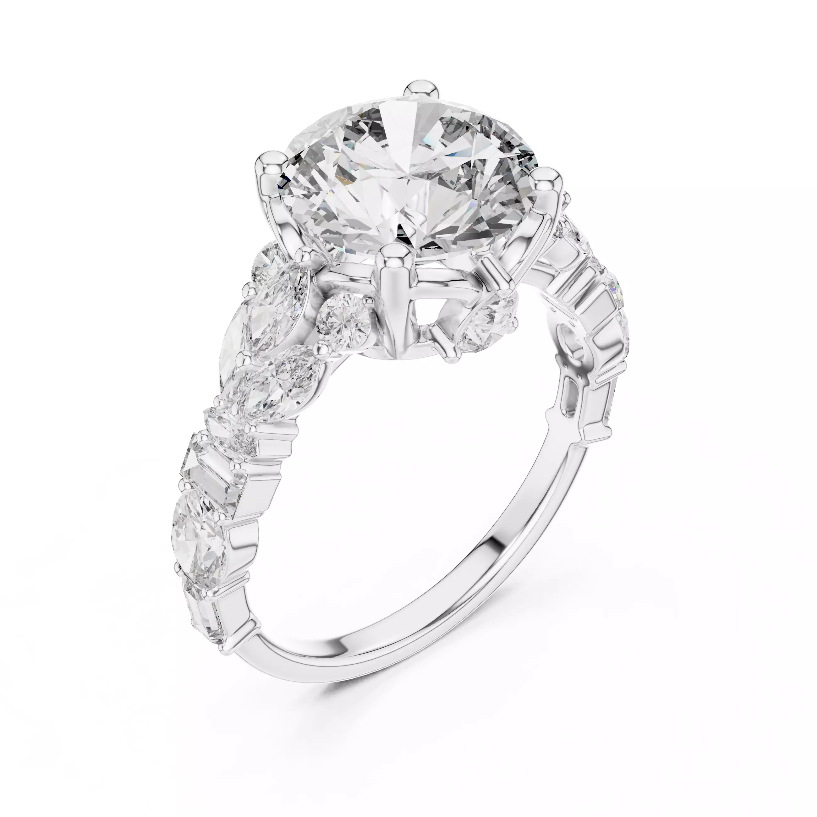 Marquise Baguette Oval Pear Cut Diamond Wedding Ring File Video 3D print model_7