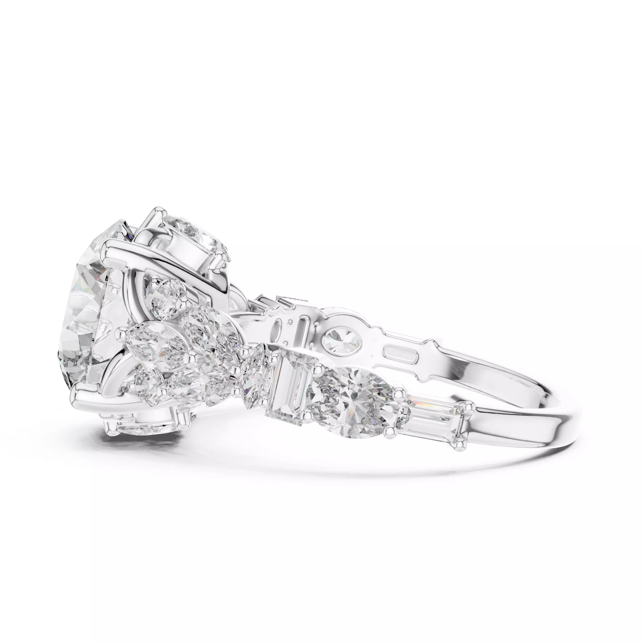 Marquise Baguette Oval Pear Cut Diamond Wedding Ring File Video 3D print model_8