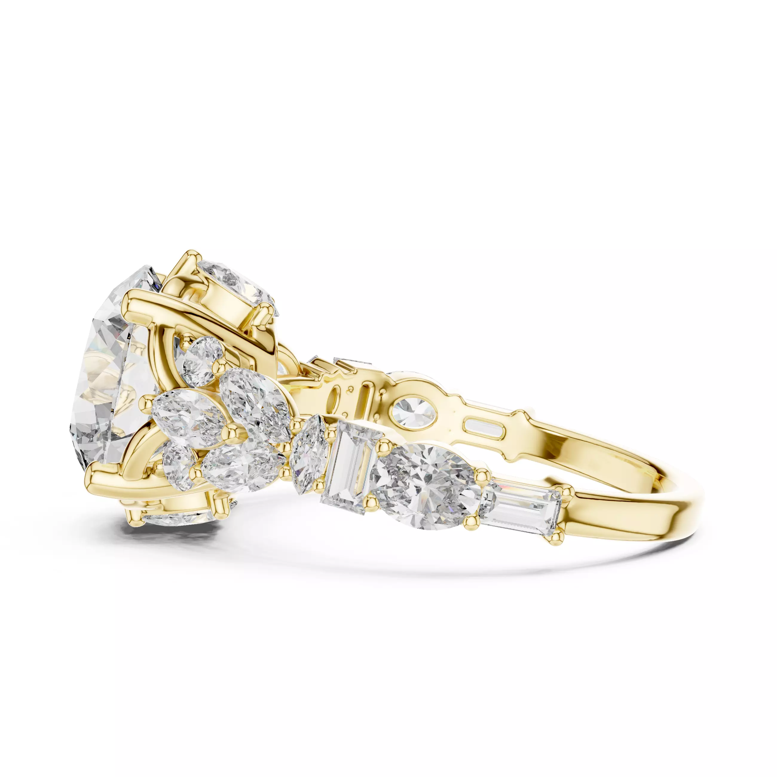 Marquise Baguette Oval Pear Cut Diamond Wedding Ring File Video 3D print model_11