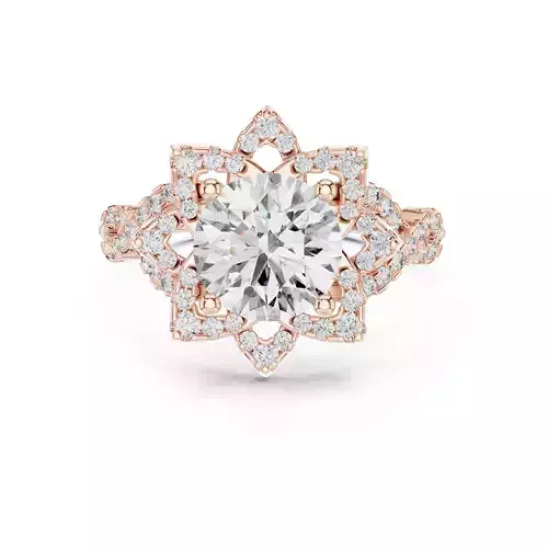 Round Cut Diamond Floral Design Engagement Ring 3DM STL Video