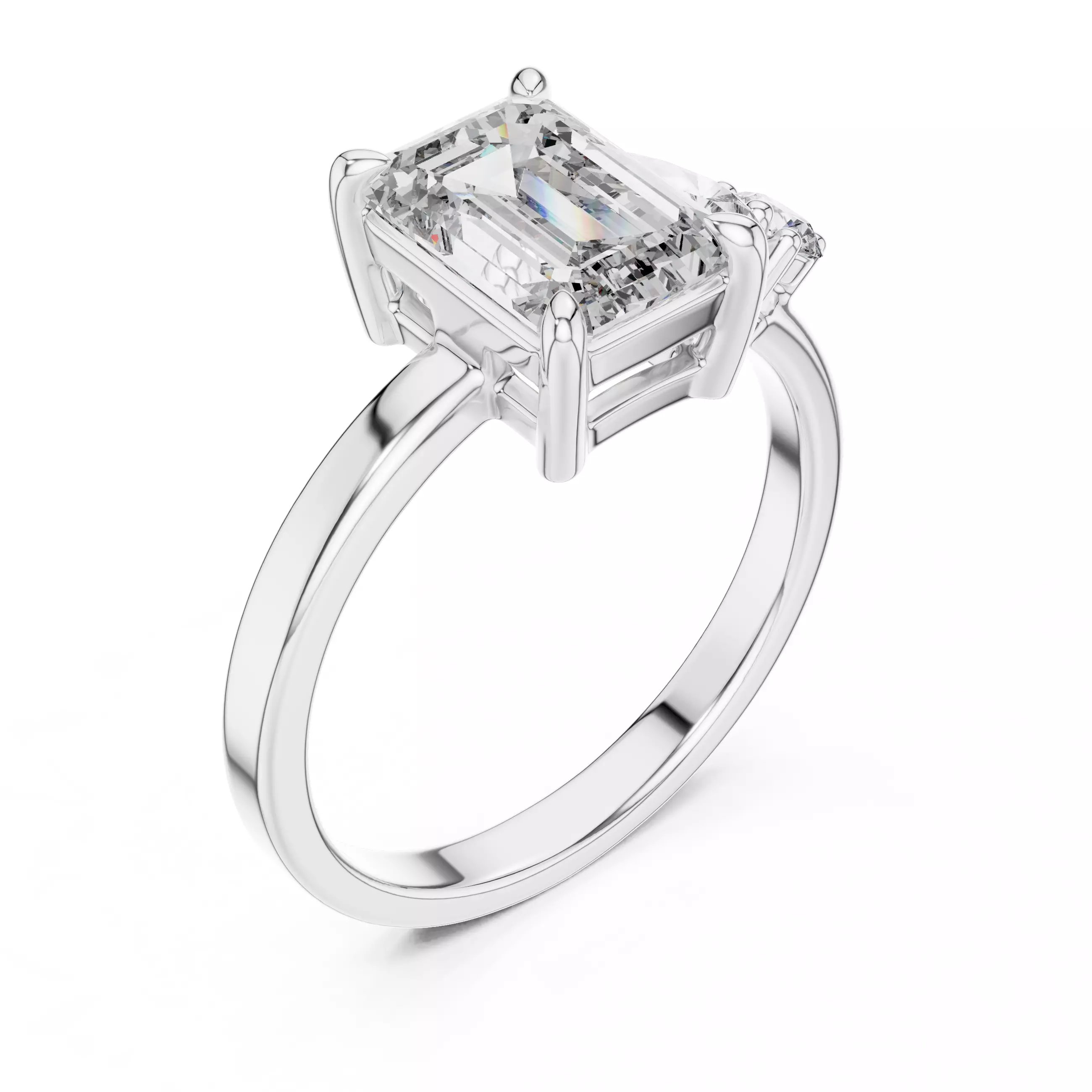 Emerald Pear Round Three Diamond Engagement Ring File Video 3D print model_10