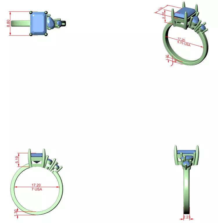 Emerald Pear Round Three Diamond Engagement Ring File Video 3D print model_12