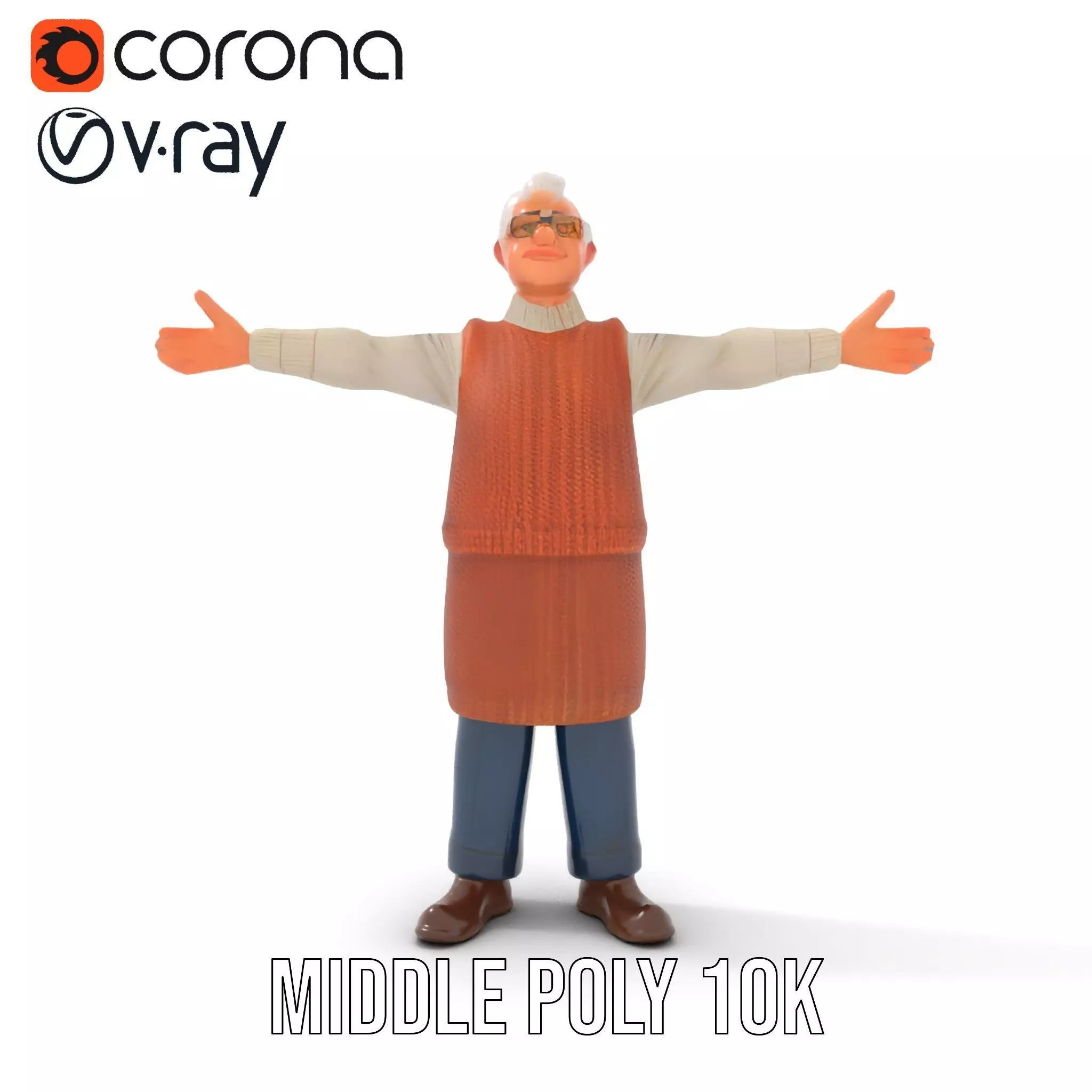 Friendly Grandpa Character model pack Low-poly 3D model_12