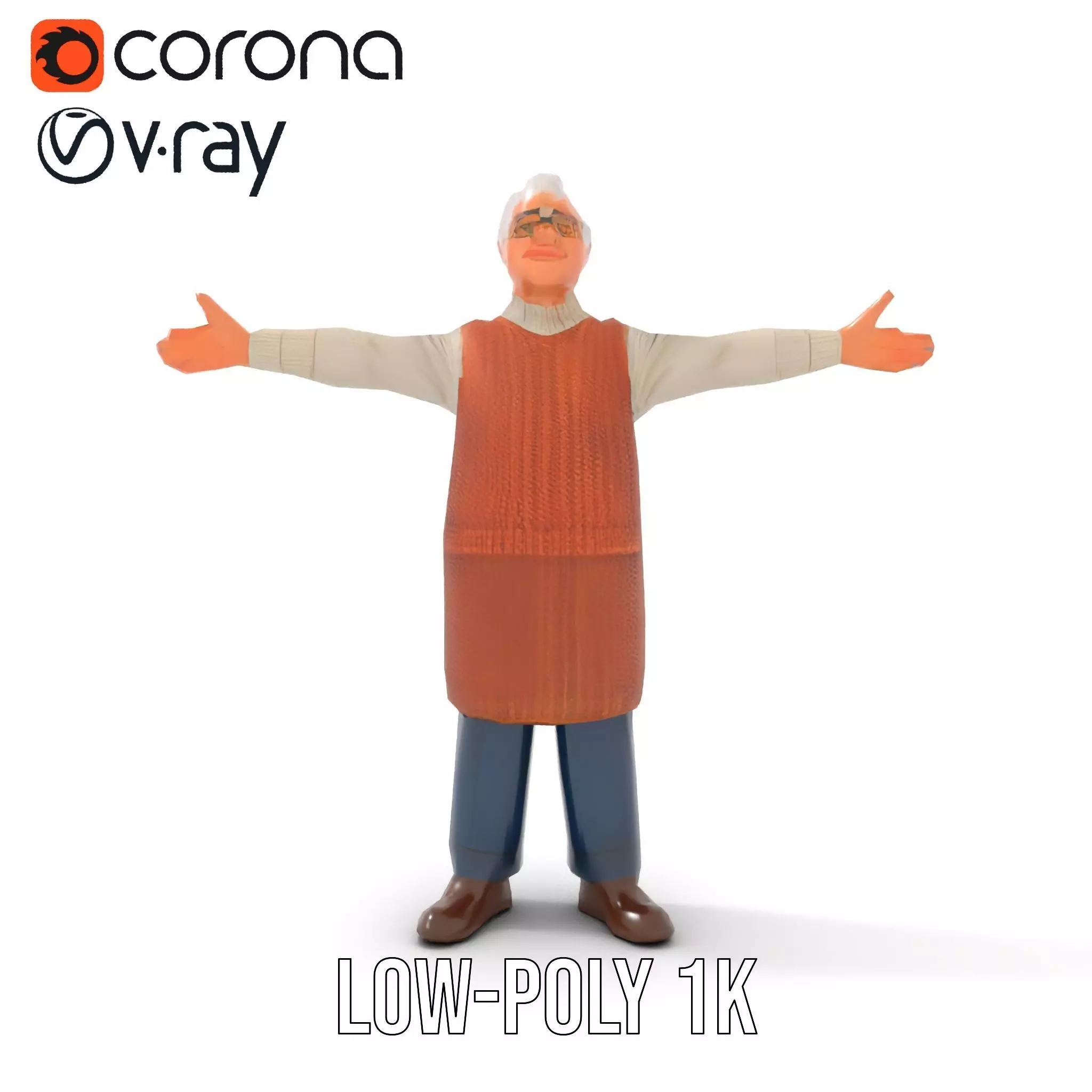 Friendly Grandpa Character model pack Low-poly 3D model_8