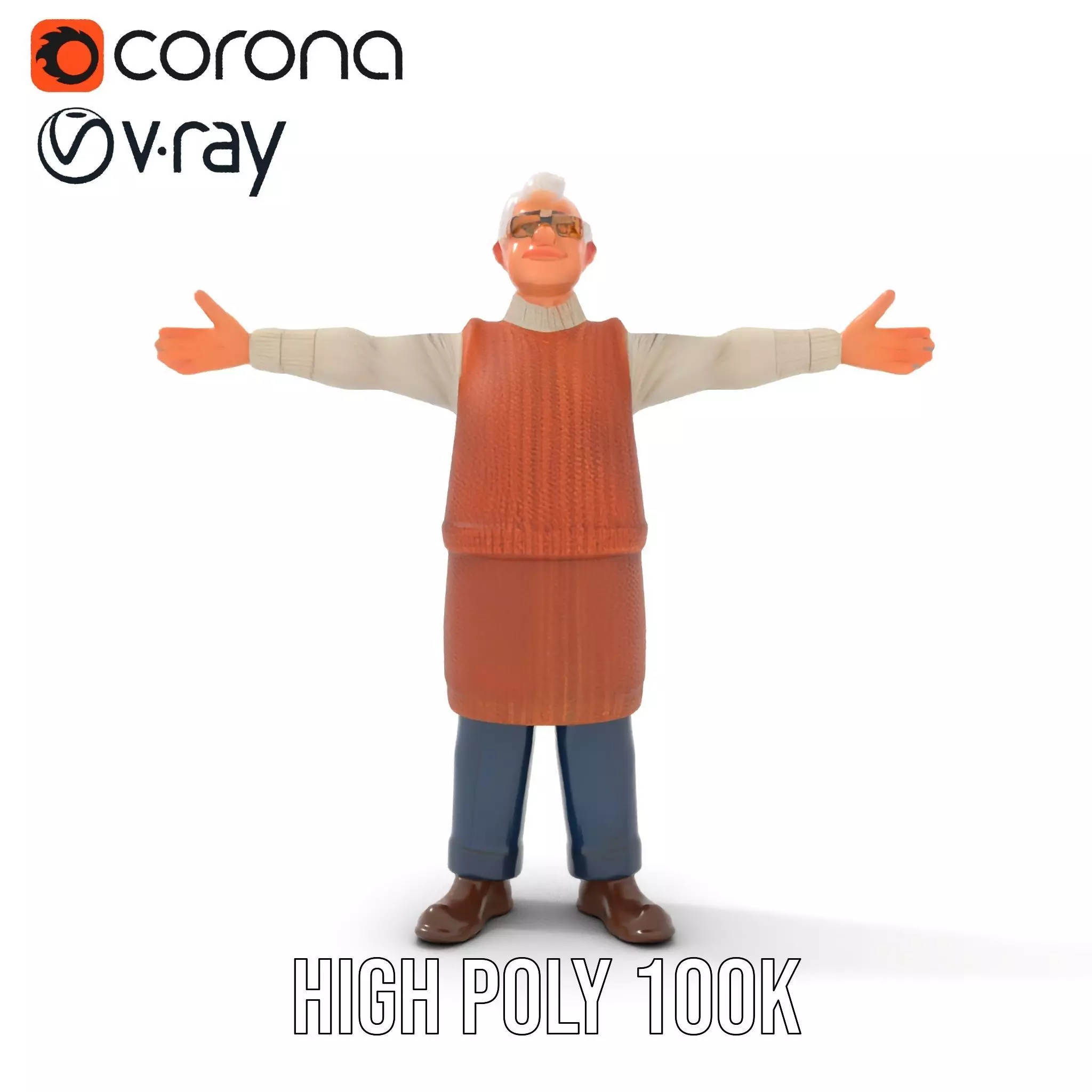 Friendly Grandpa Character model pack Low-poly 3D model_21