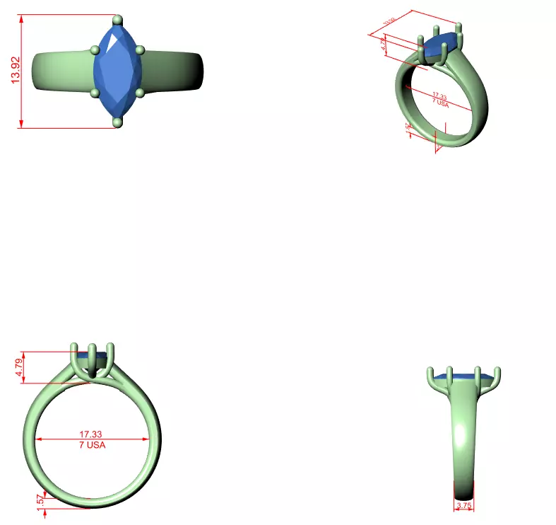 12x6mm Marquise Cut Solitaire Diamond Wedding Ring 3DM STL Video 3D print model_12