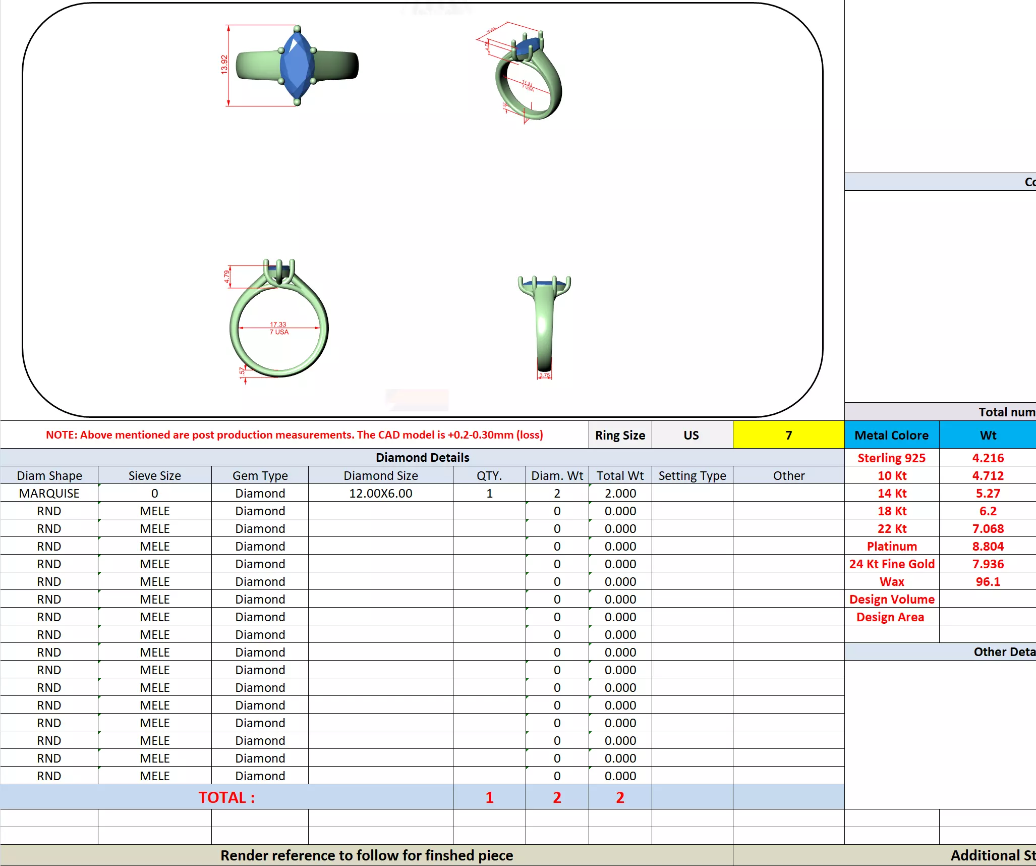12x6mm Marquise Cut Solitaire Diamond Wedding Ring 3DM STL Video 3D print model_13