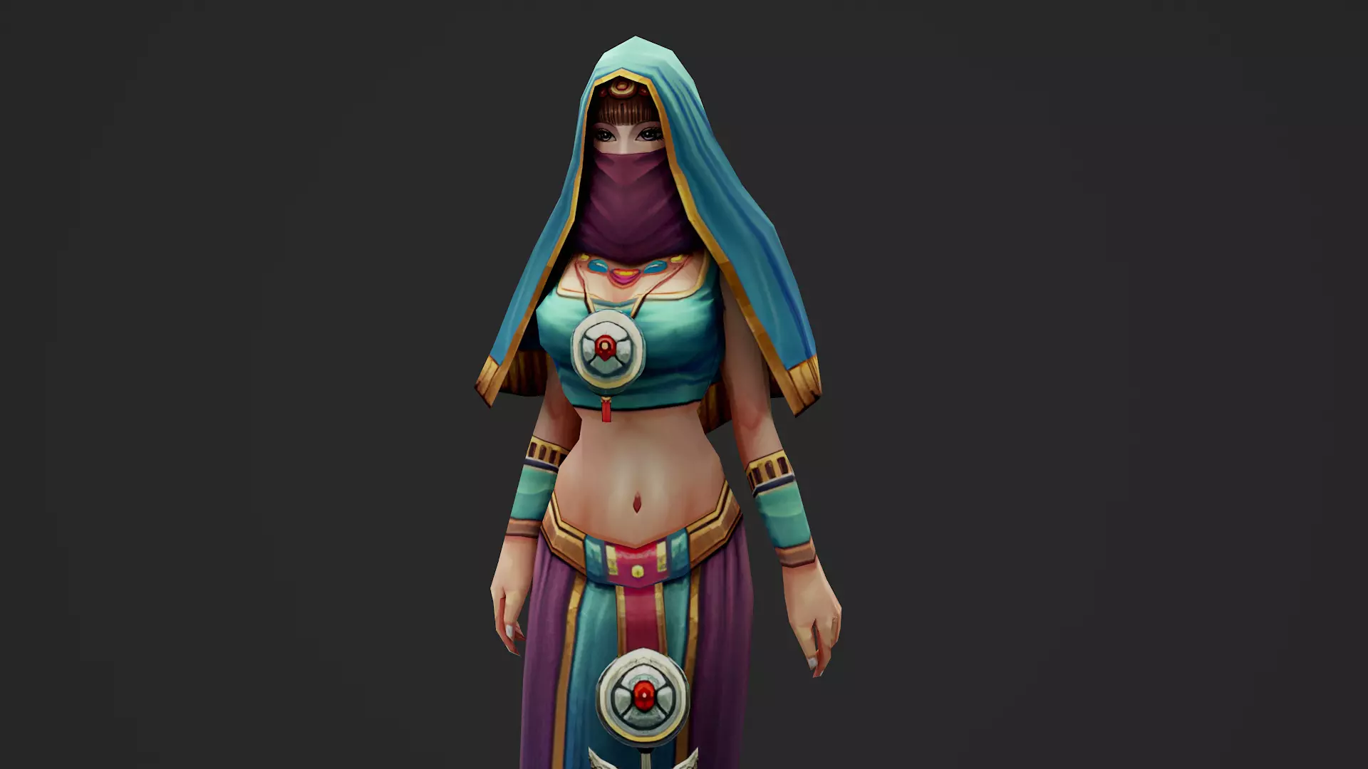 Veiled girl vendor woman Low-poly 3D model_0