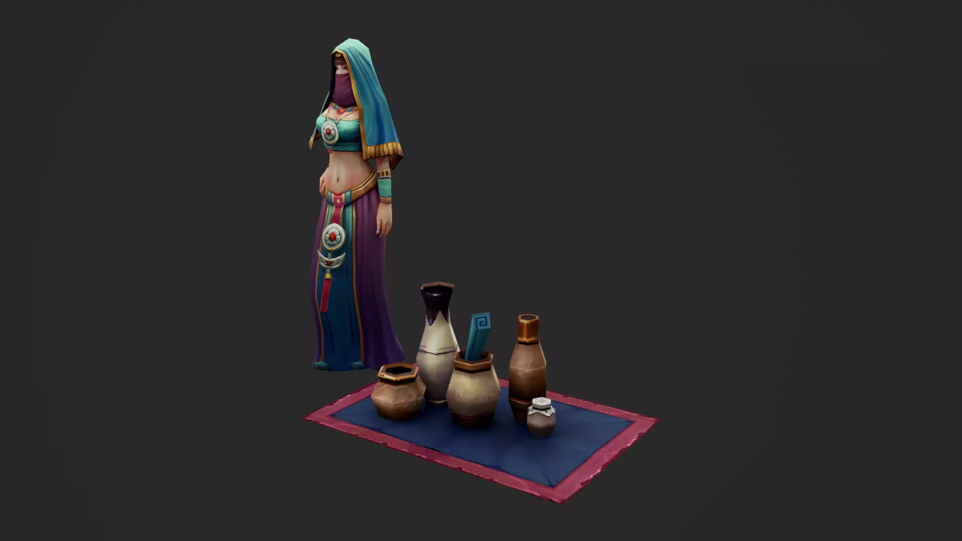 Veiled girl vendor woman Low-poly 3D model_4