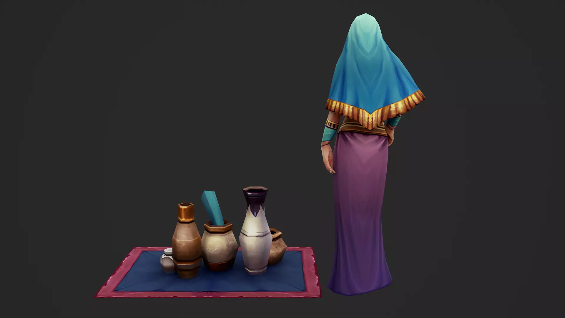 Veiled girl vendor woman Low-poly 3D model_5