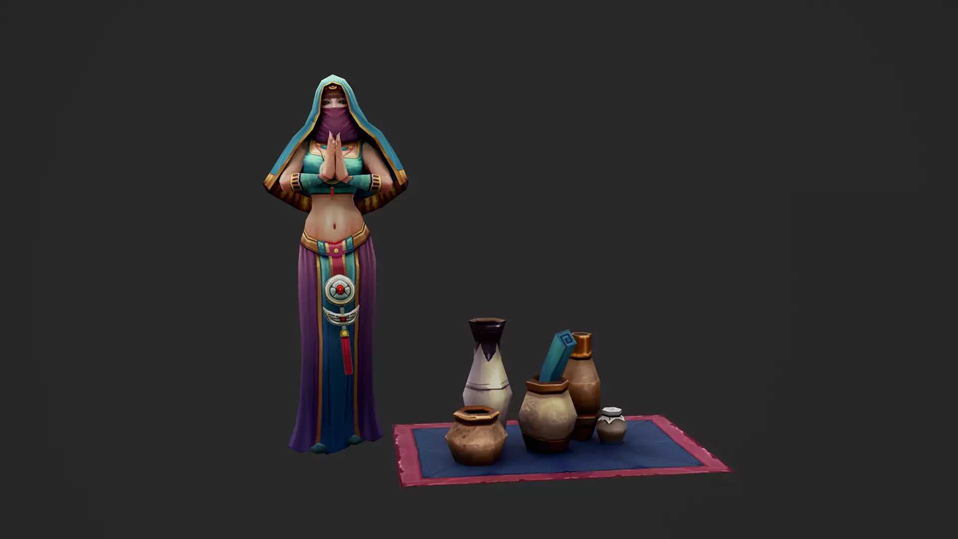 Veiled girl vendor woman Low-poly 3D model_3
