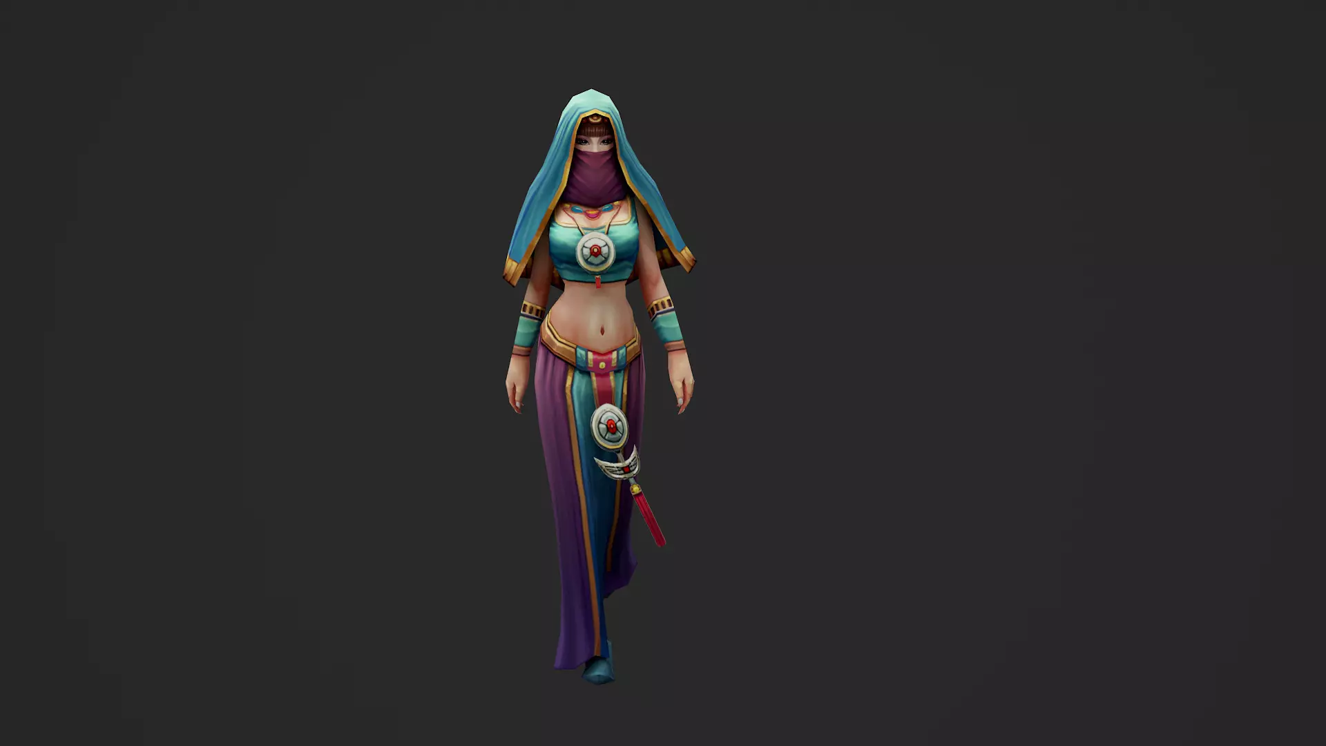 Veiled girl vendor woman Low-poly 3D model_6