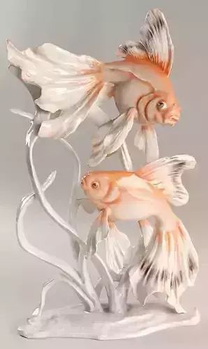 Porcelain Fish Sculpture Elegant Orange Aquatic Figurine 3D Low-poly 3D model