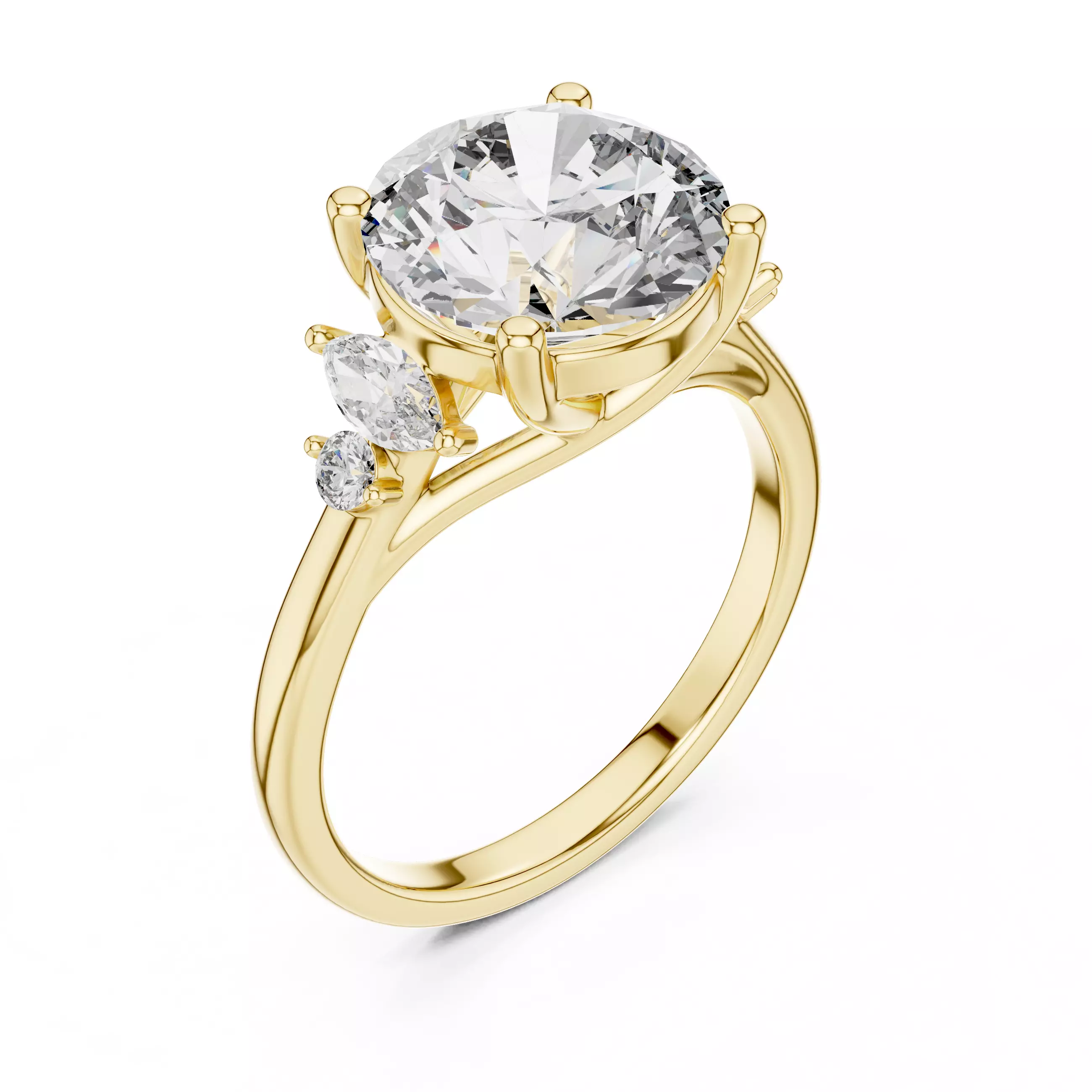 Five Diamond Round Marquise Engagement Ring 3DM STL Video 3D print model_10