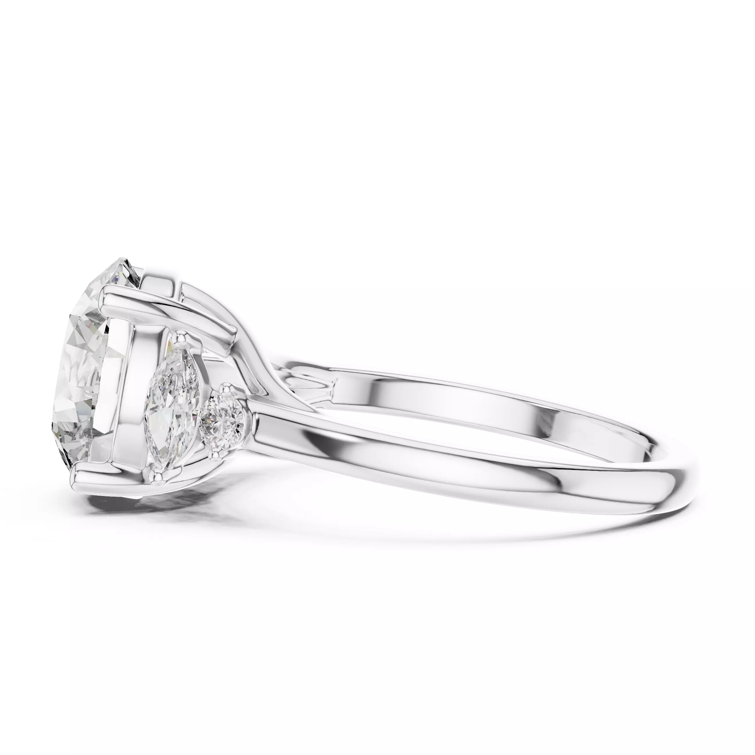 Five Diamond Round Marquise Engagement Ring 3DM STL Video 3D print model_8