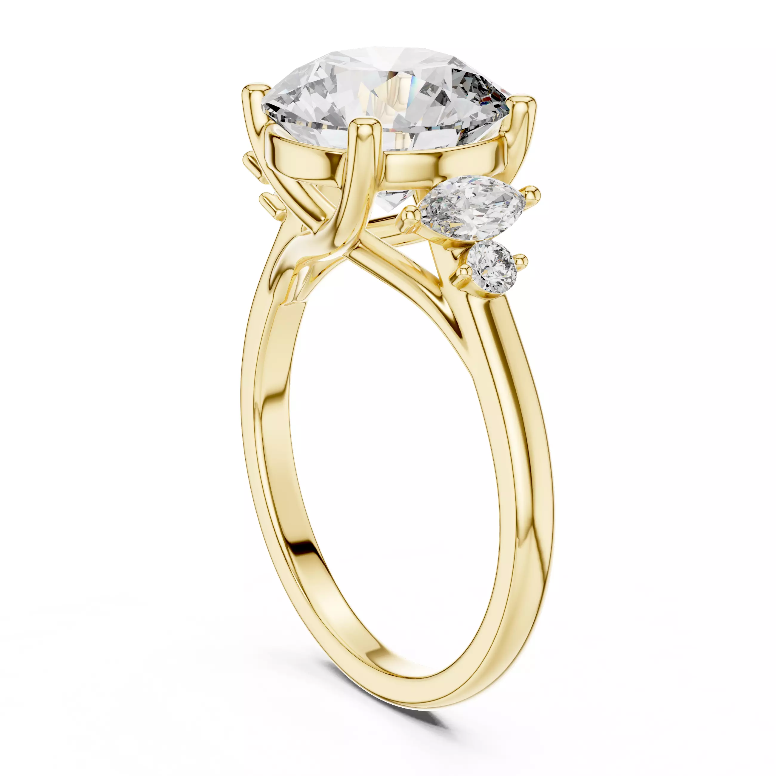 Five Diamond Round Marquise Engagement Ring 3DM STL Video 3D print model_9