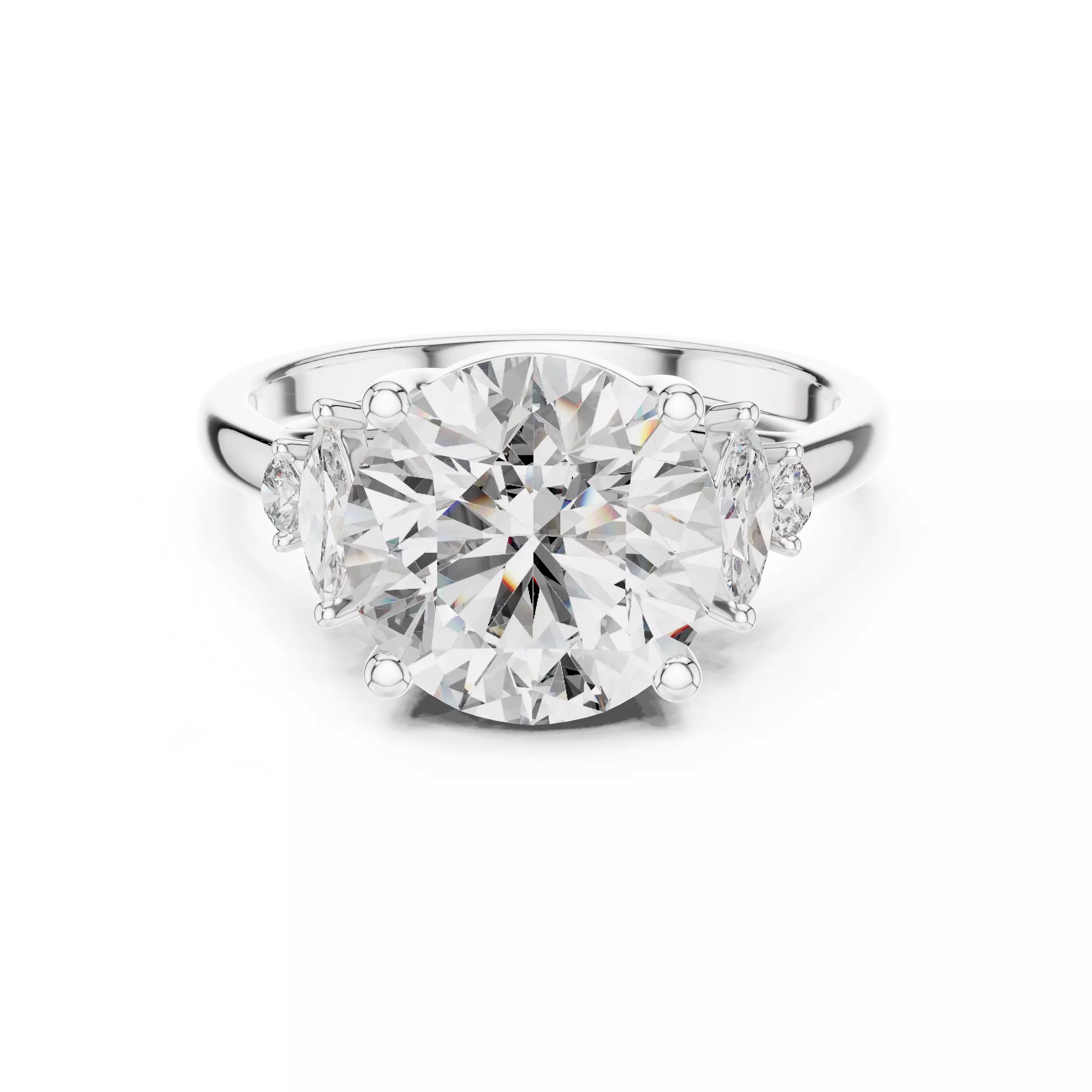 Five Diamond Round Marquise Engagement Ring 3DM STL Video 3D print model_2