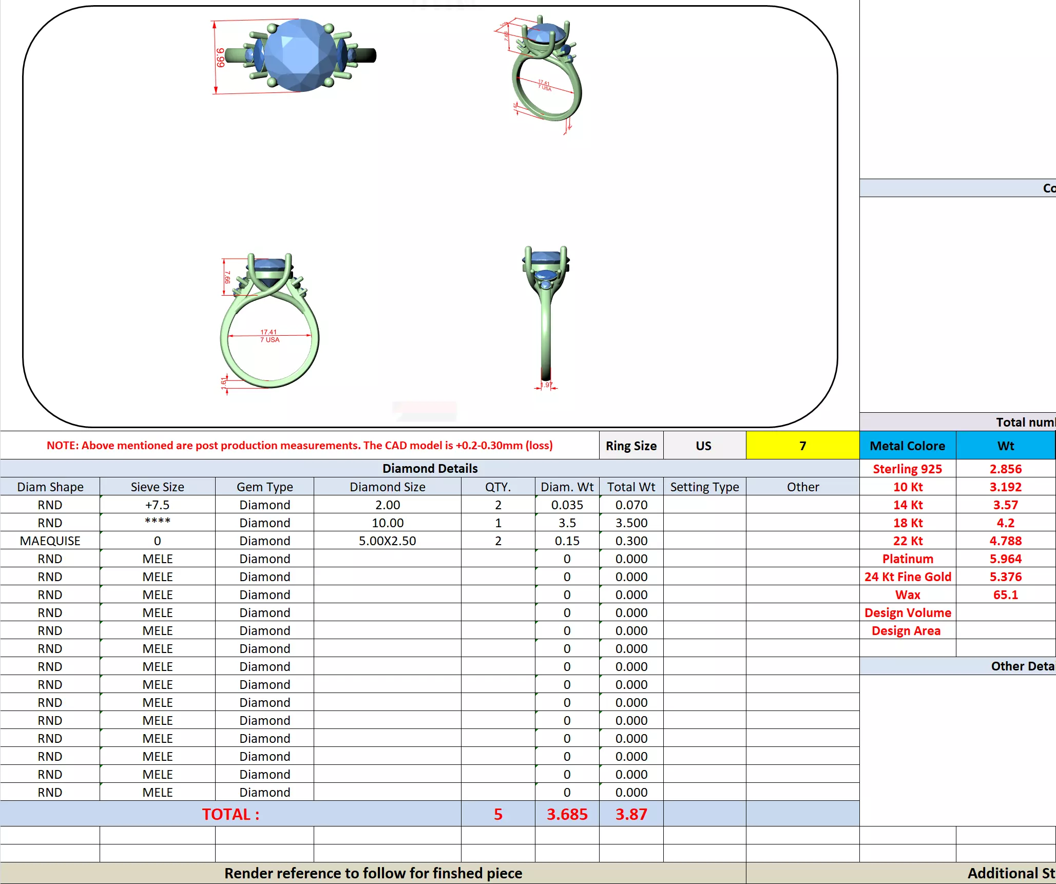 Five Diamond Round Marquise Engagement Ring 3DM STL Video 3D print model_13