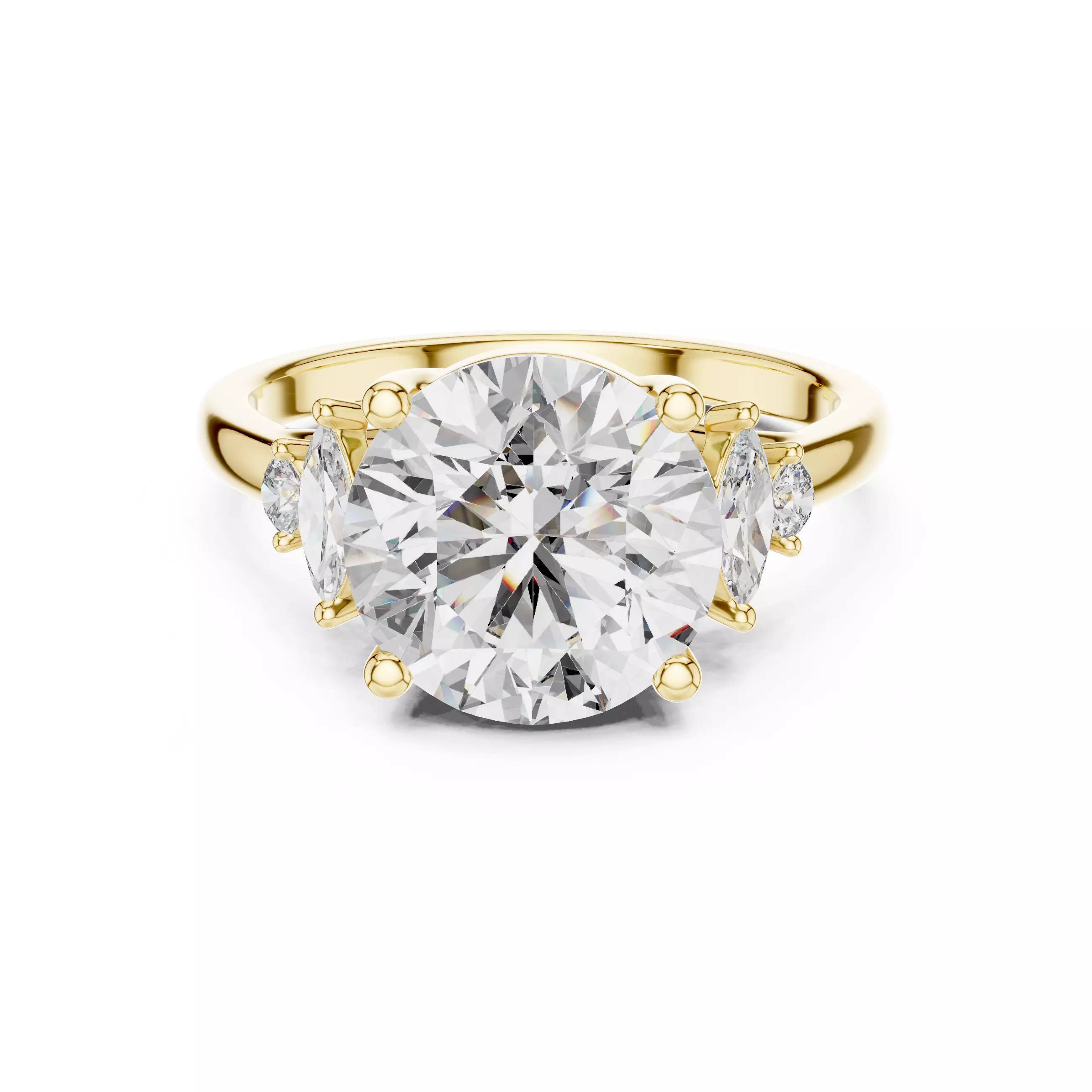 Five Diamond Round Marquise Engagement Ring 3DM STL Video 3D print model_1