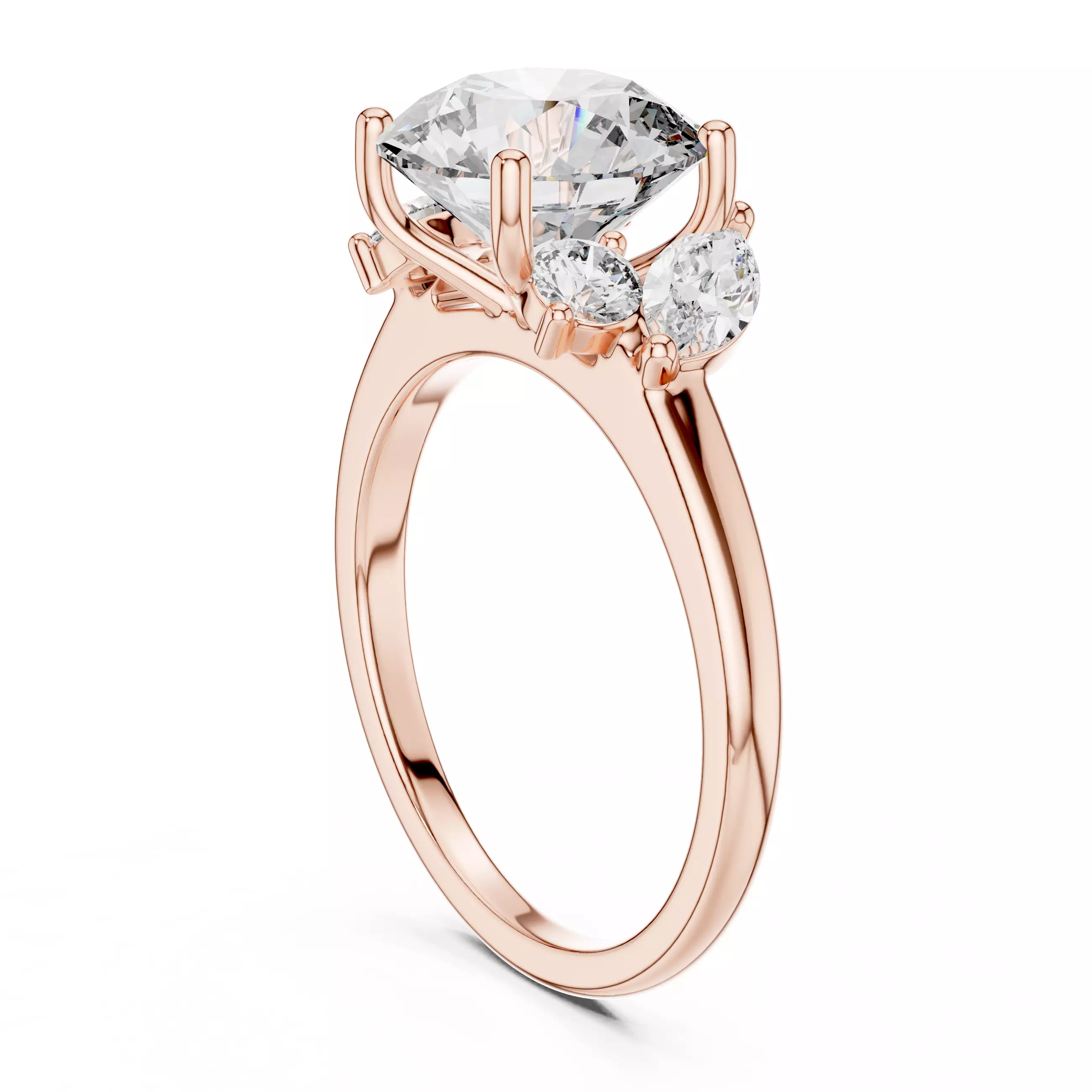 Five Diamond Round And Marquise Engagement Ring 3DM STL Video 3D print model_3