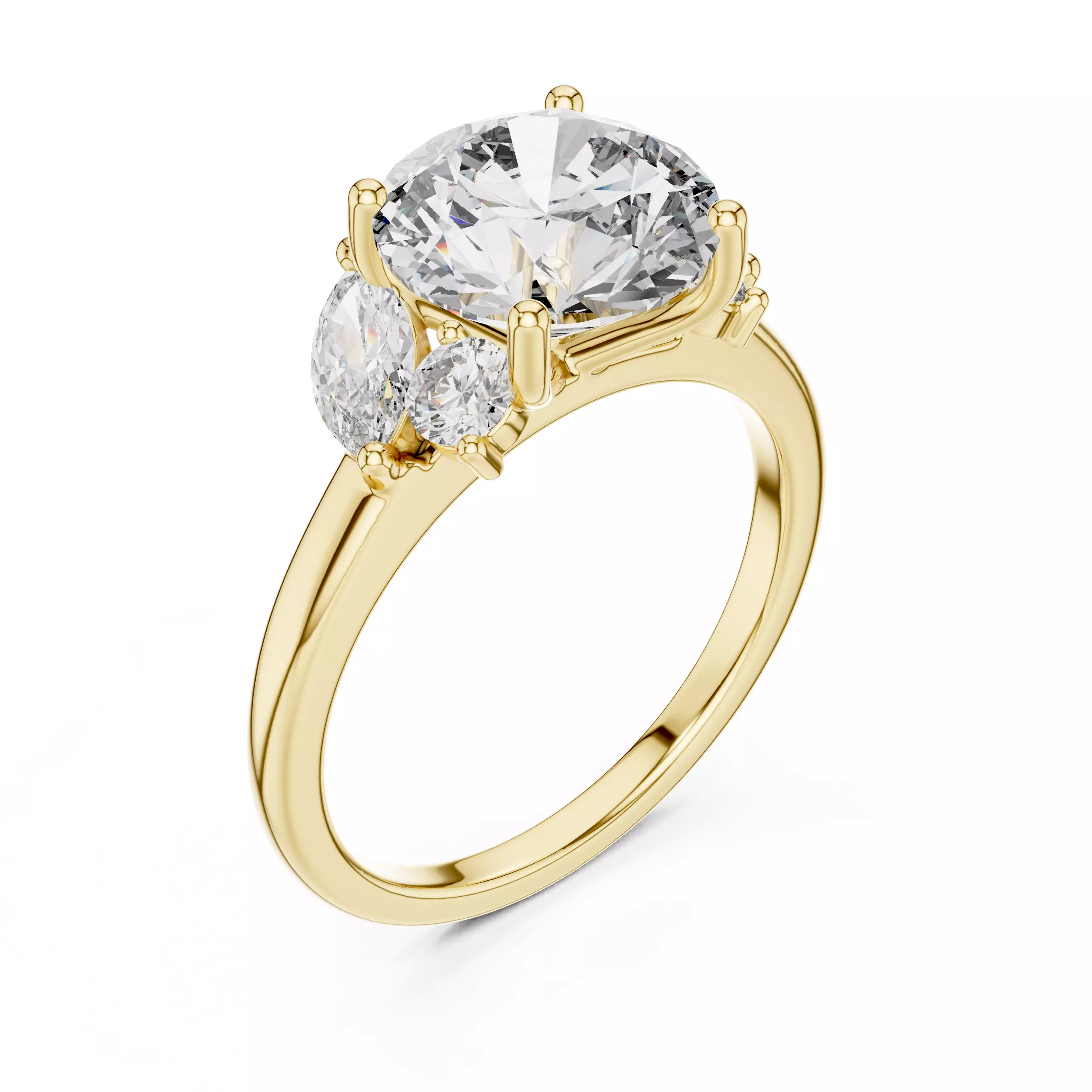 Five Diamond Round And Marquise Engagement Ring 3DM STL Video 3D print model_7