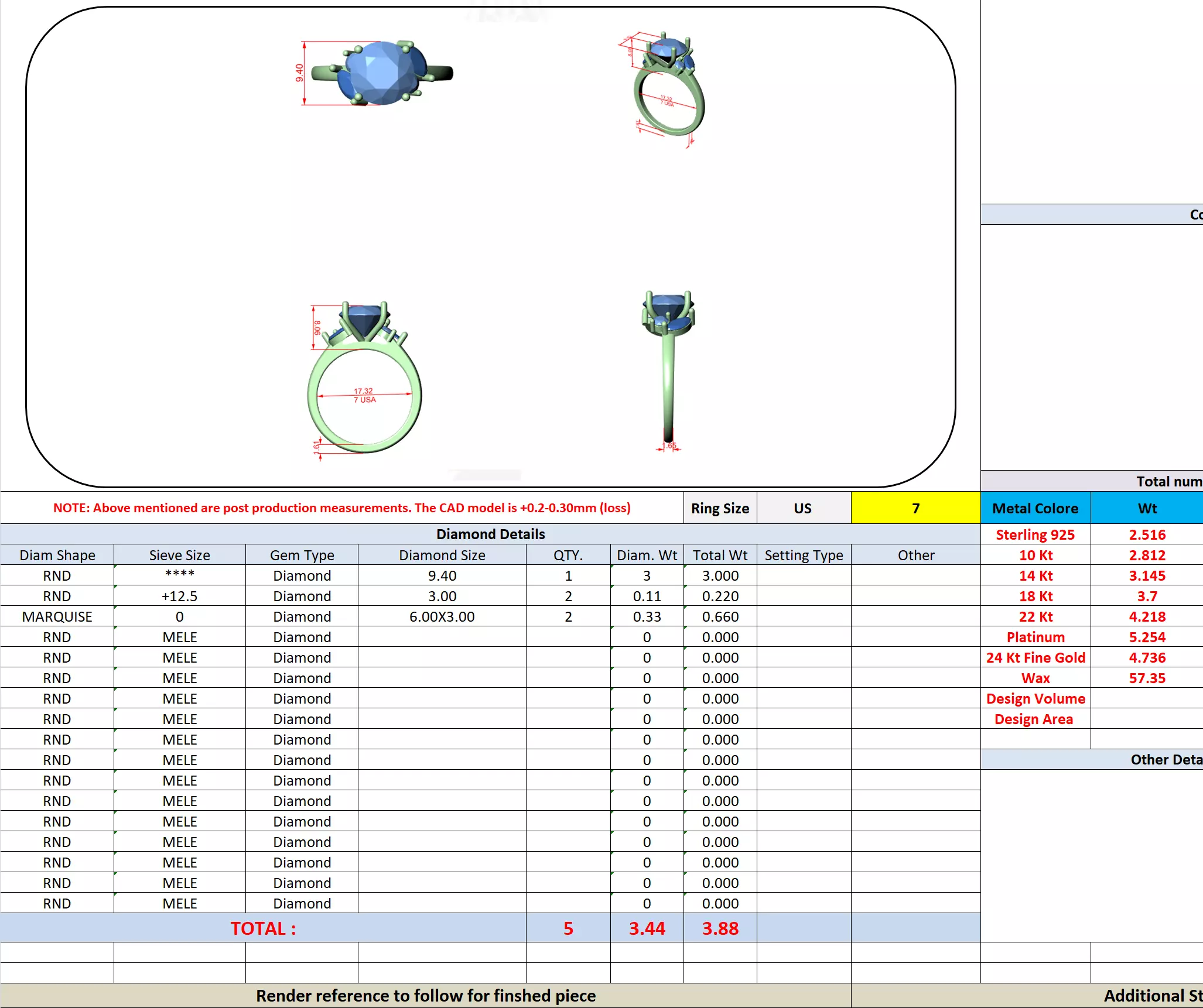 Five Diamond Round And Marquise Engagement Ring 3DM STL Video 3D print model_13