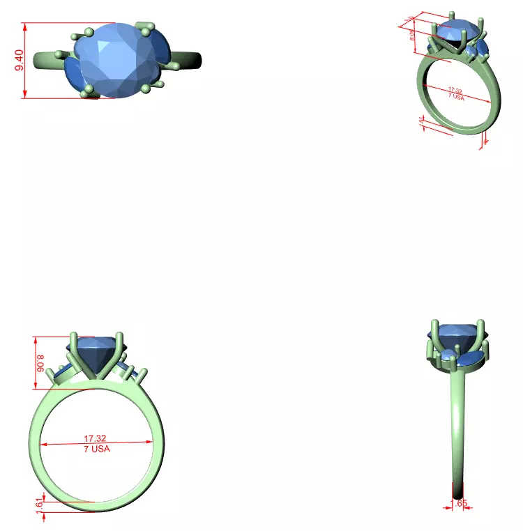 Five Diamond Round And Marquise Engagement Ring 3DM STL Video 3D print model_12
