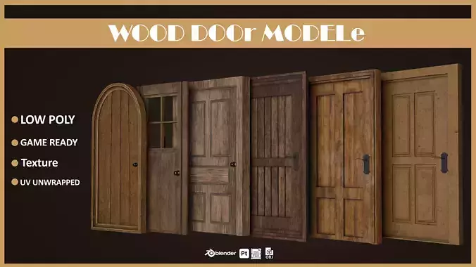 Wooden Door Pack  Low-poly 3D model