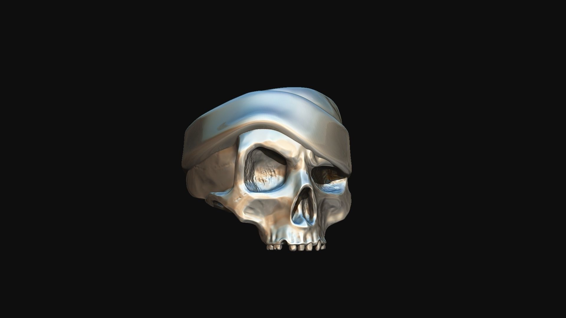 Realistic Skull with hat  Ring   3D print model  3D print model_4