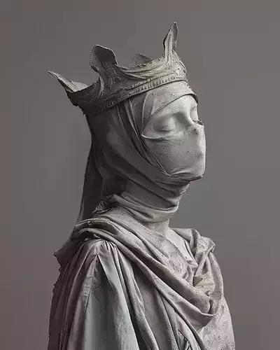 Stone Queen Sculpture Crowned Figure  Veiled Face 3D Model