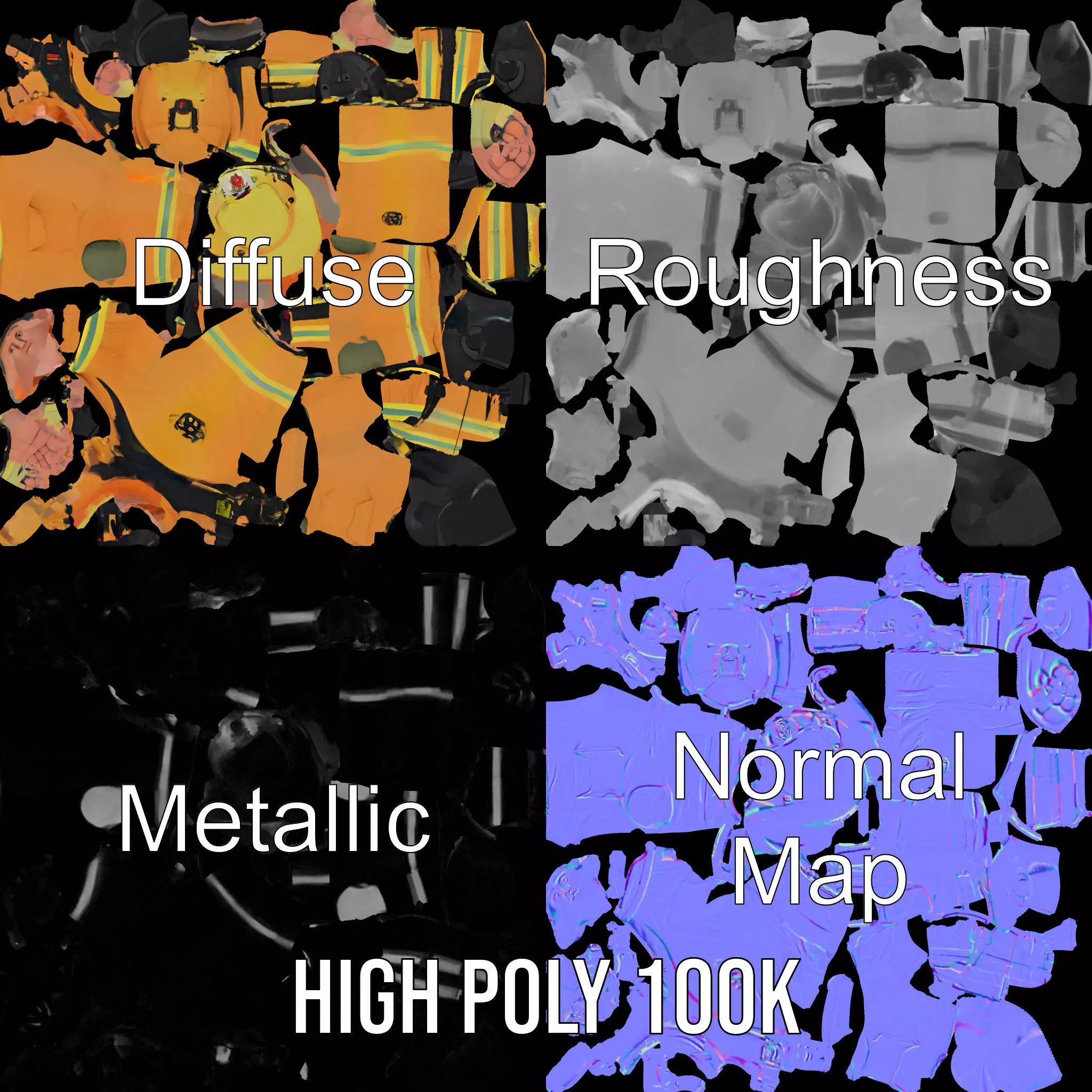 Firefighter Uniform model pack Low-poly 3D model_4