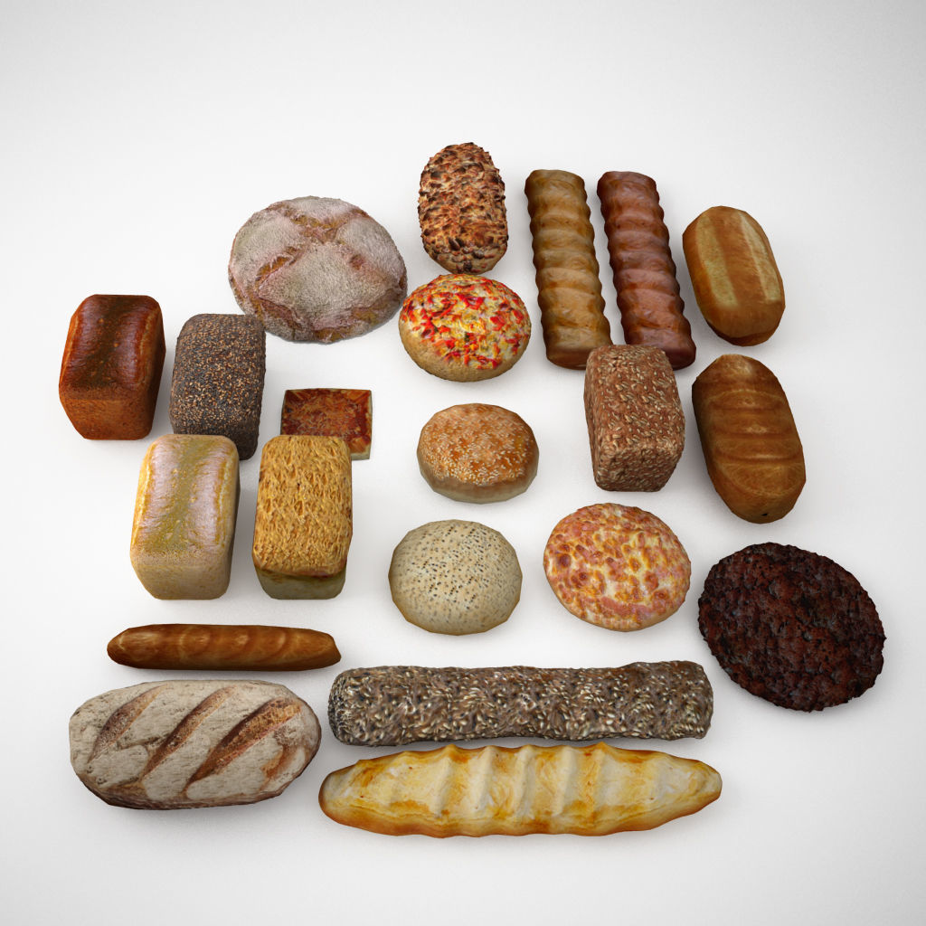 3D model Breads rolls and bakery elements VR / AR / lowpoly MAX