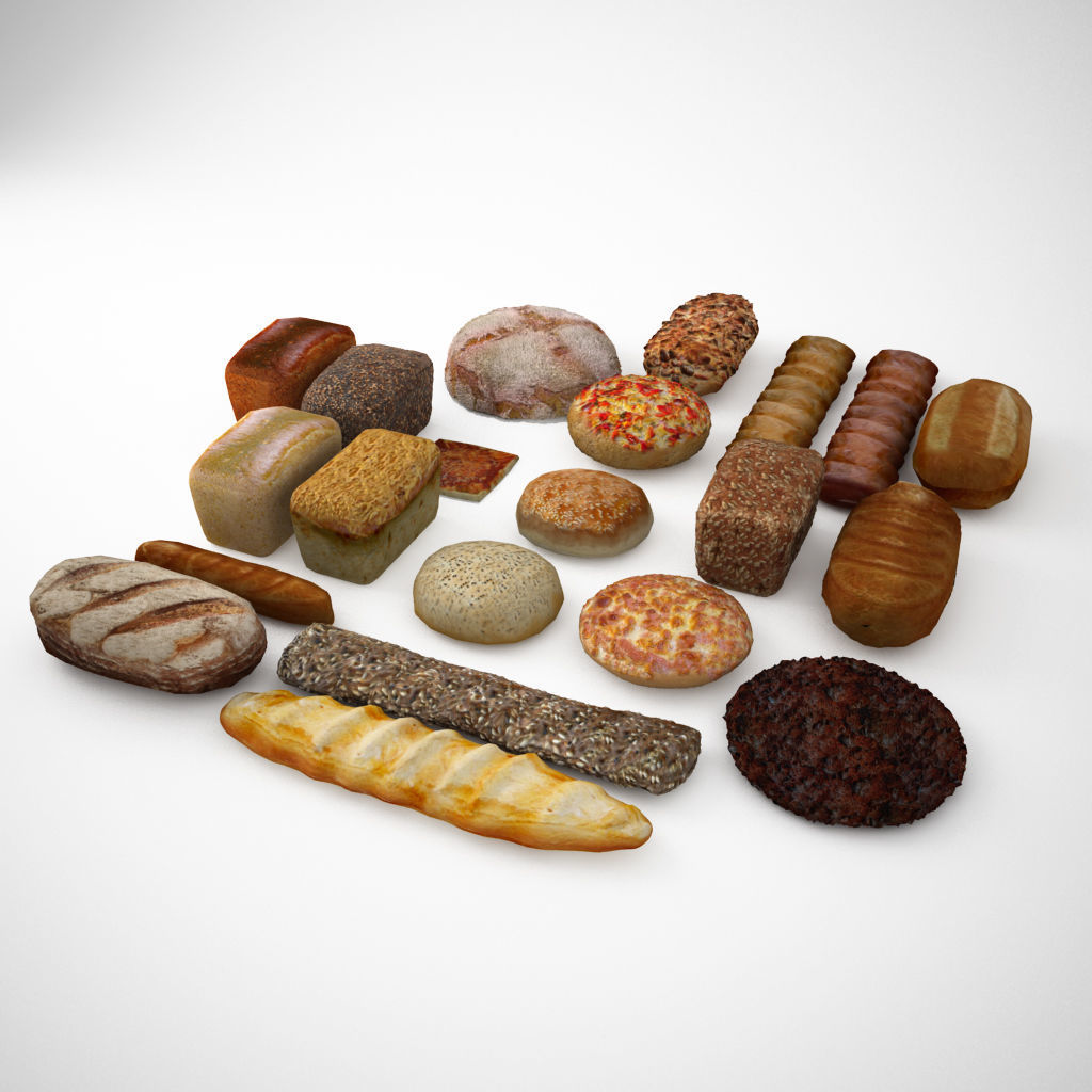 Breads rolls and bakery elements Low-poly 3D model_2