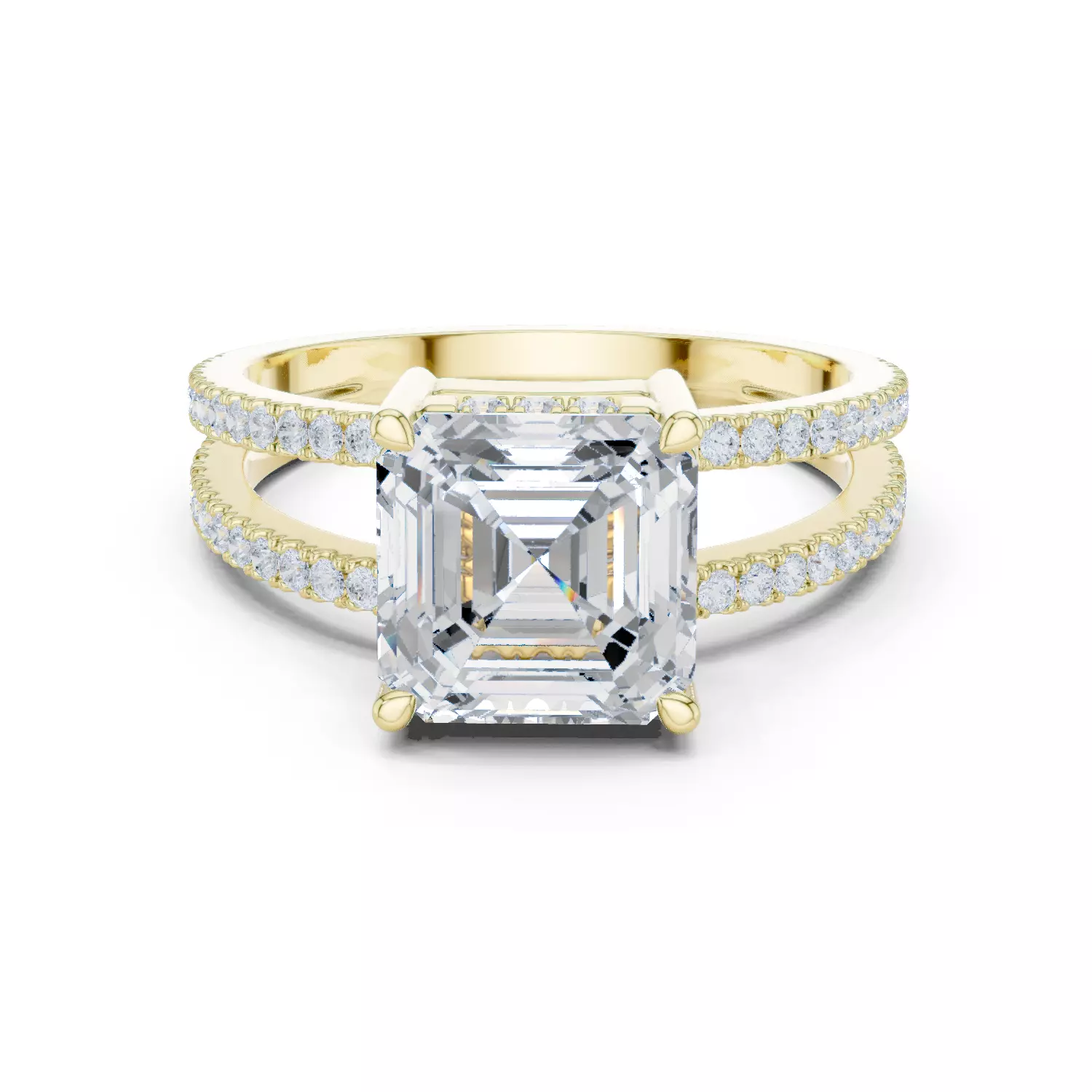 3CT Asscher Cut Split Shank Engagement Ring 3DM STL Video 3D print model_14