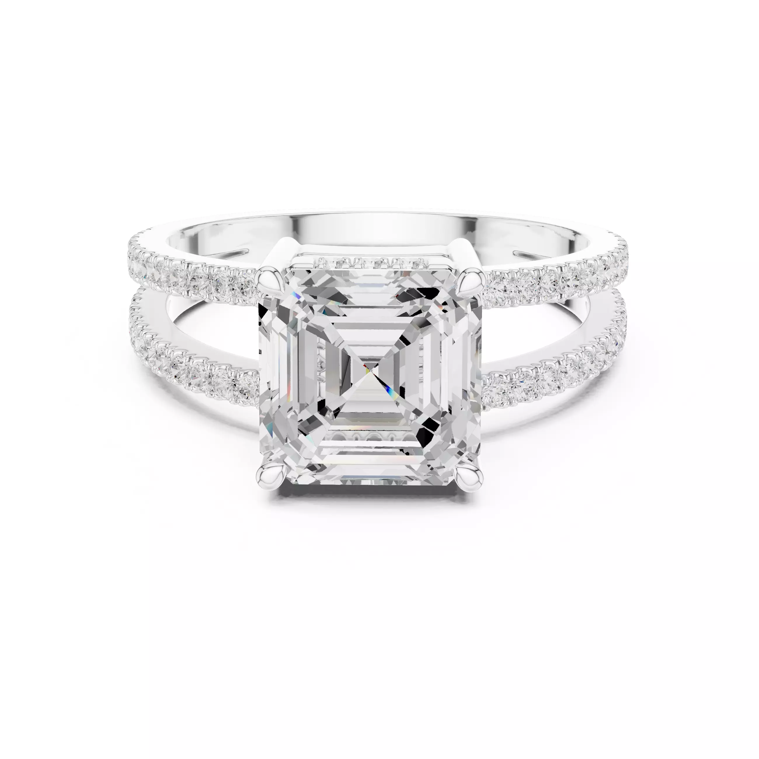 3CT Asscher Cut Split Shank Engagement Ring 3DM STL Video 3D print model_2