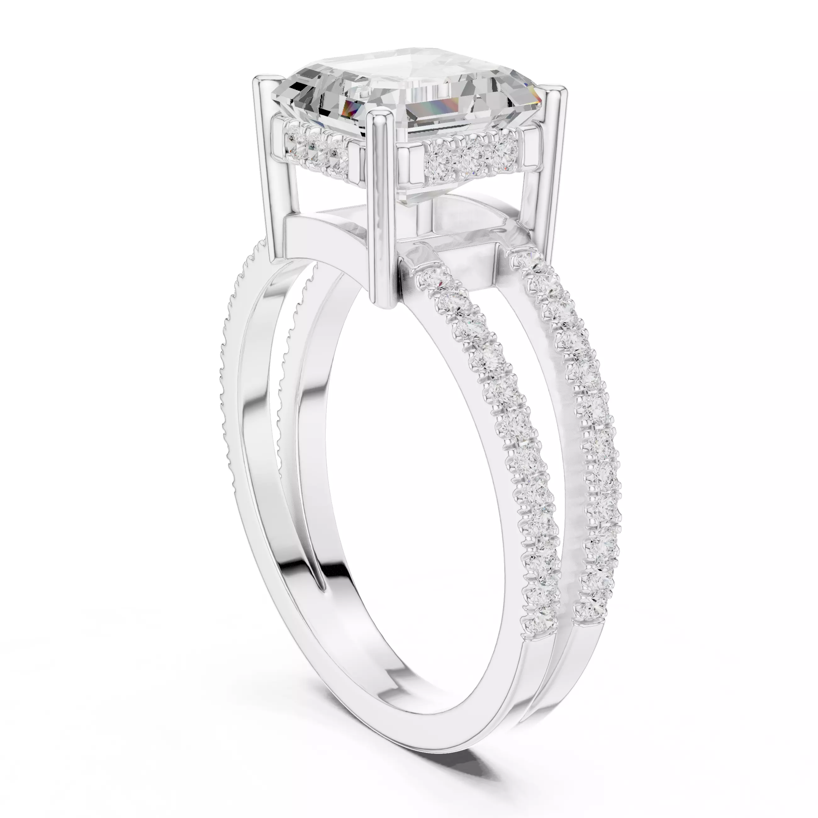 3CT Asscher Cut Split Shank Engagement Ring 3DM STL Video 3D print model_10
