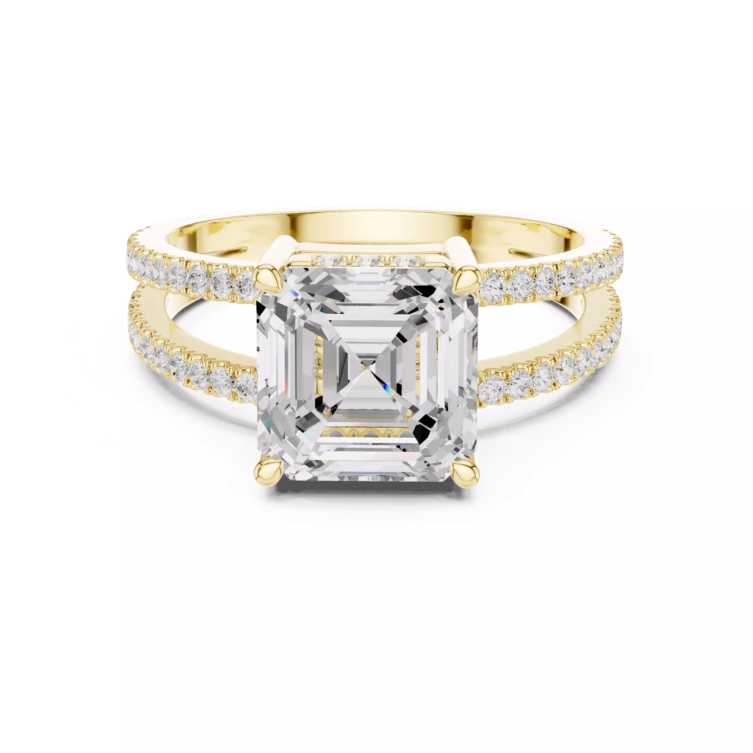 3CT Asscher Cut Split Shank Engagement Ring 3DM STL Video 3D print model_1