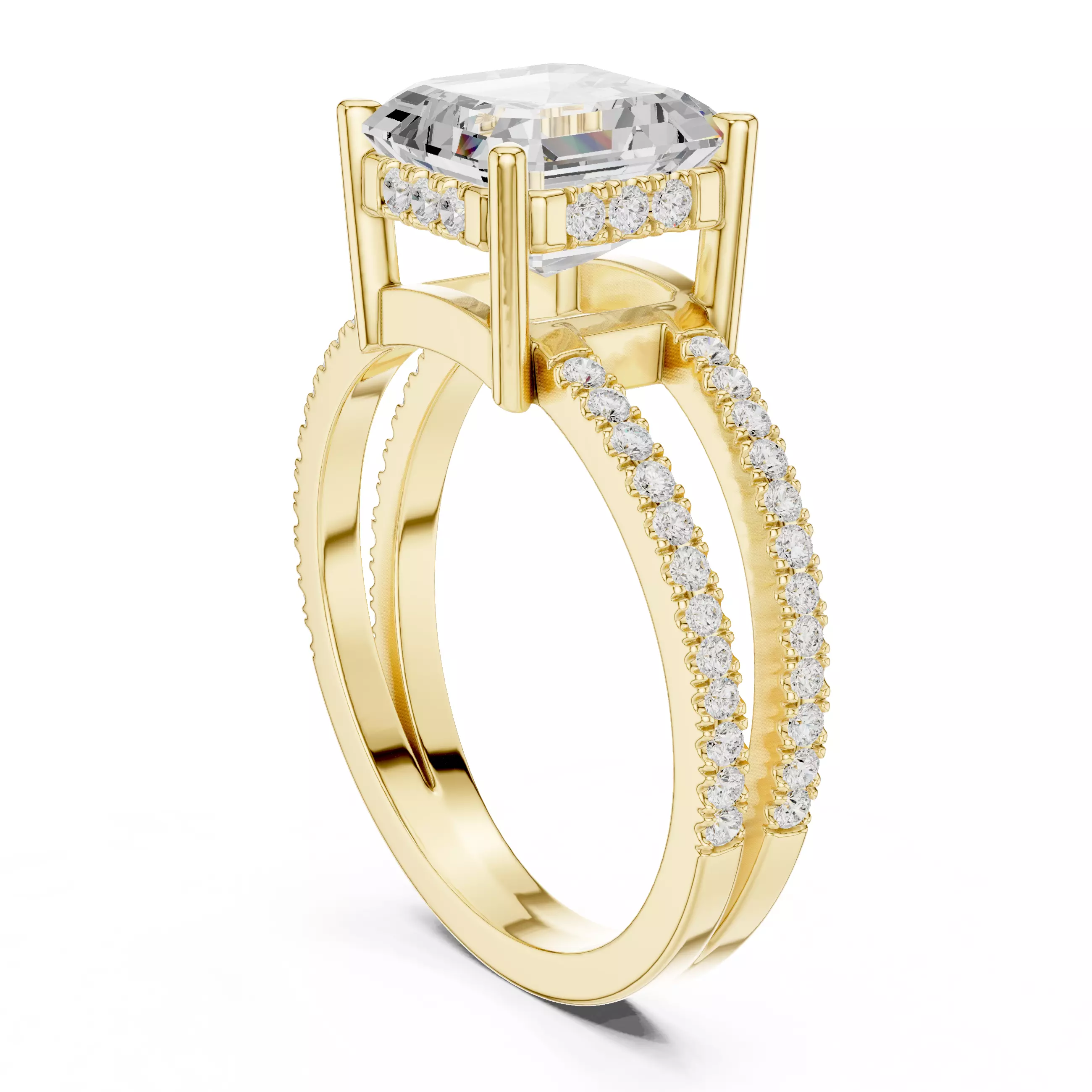 3CT Asscher Cut Split Shank Engagement Ring 3DM STL Video 3D print model_7