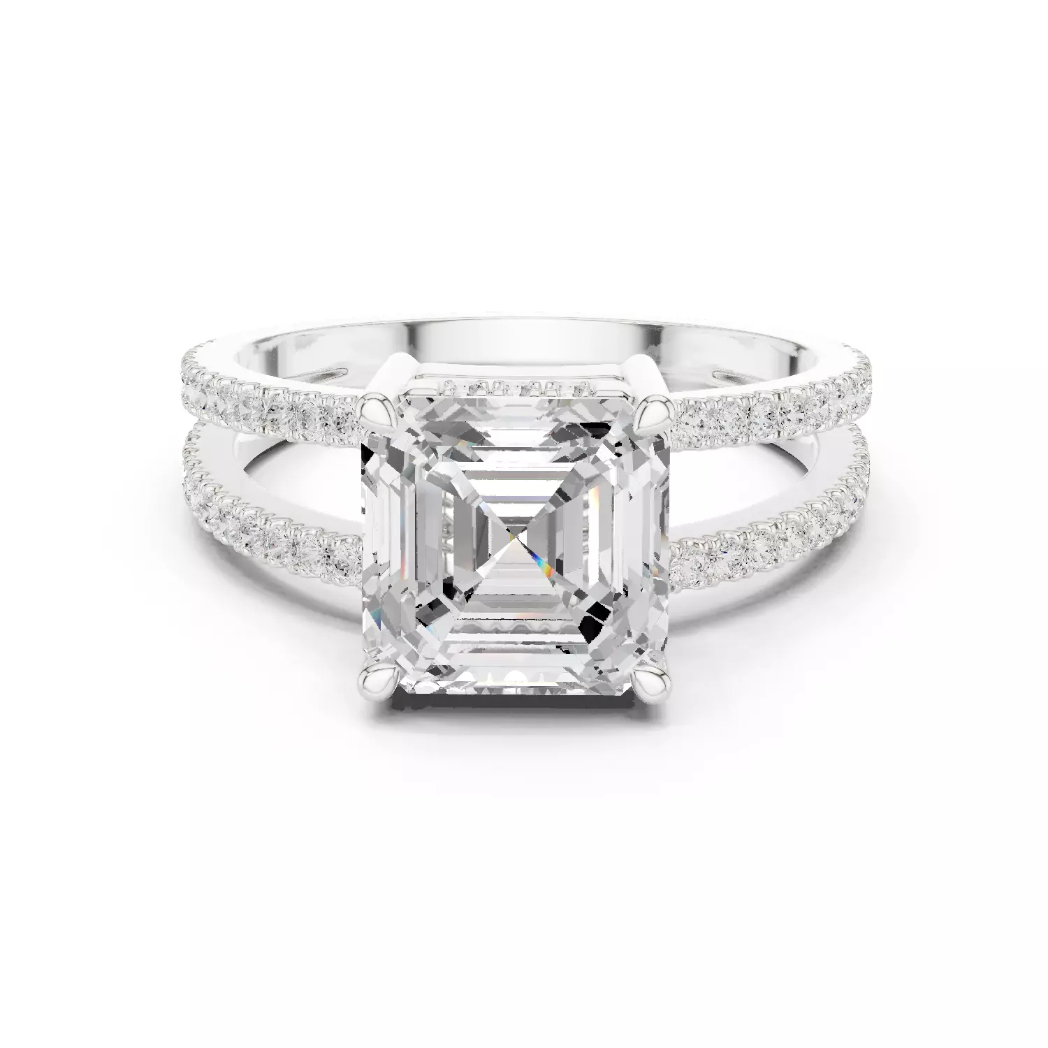 3CT Asscher Cut Split Shank Engagement Ring 3DM STL Video 3D print model_15