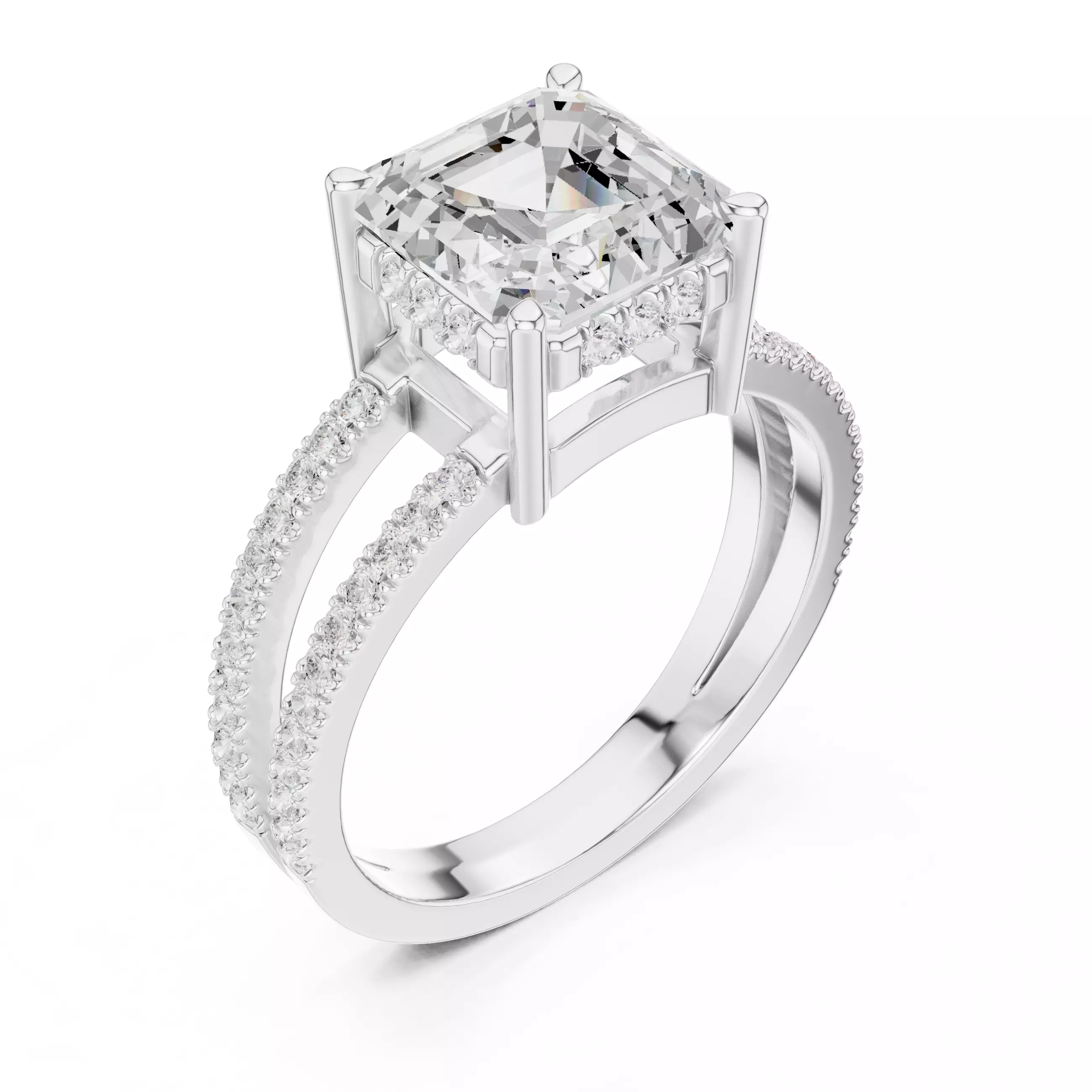 3CT Asscher Cut Split Shank Engagement Ring 3DM STL Video 3D print model_11